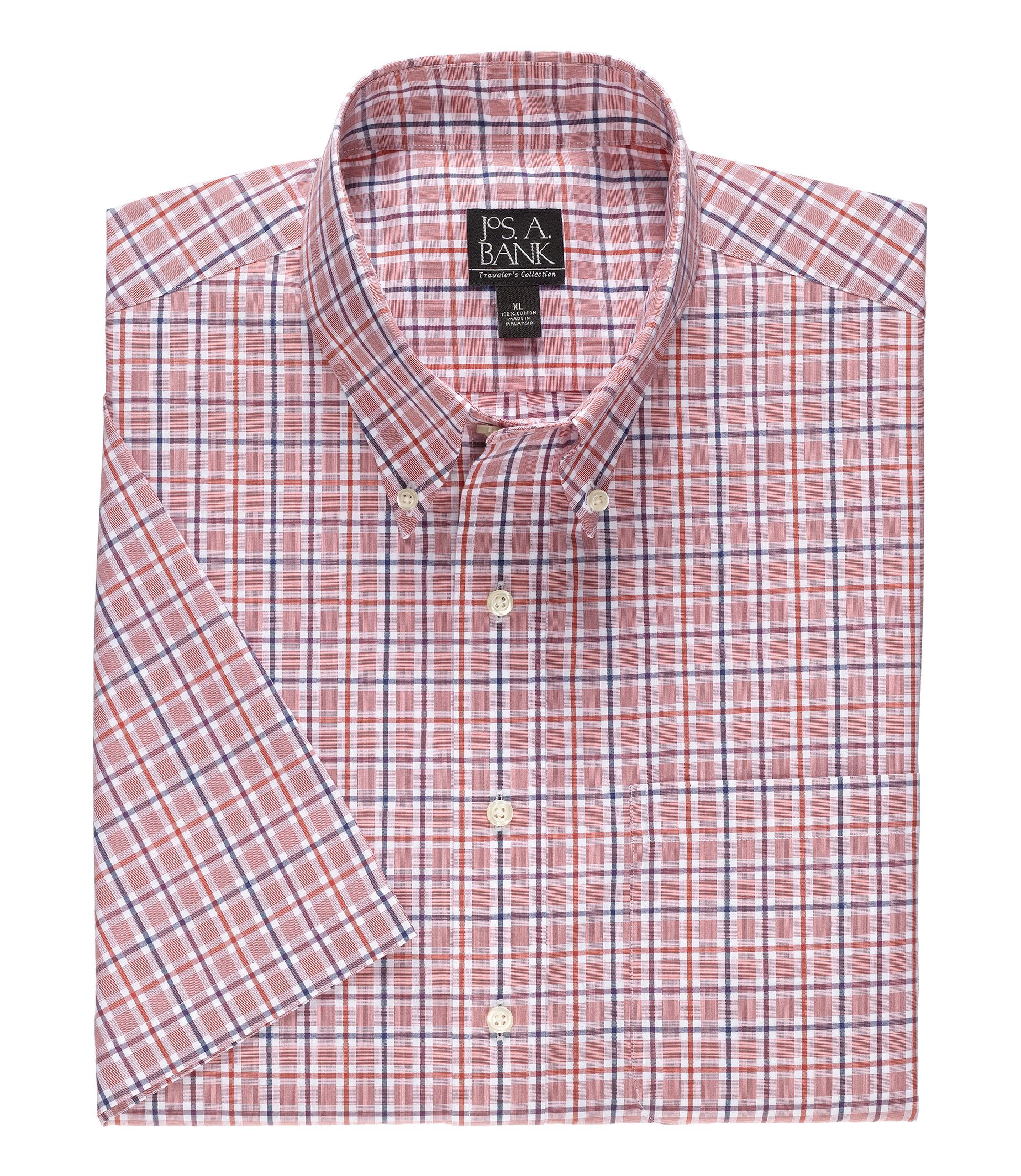 Traveler S/S Buttondown Patterned Poplin Sportshirt Big and Tall