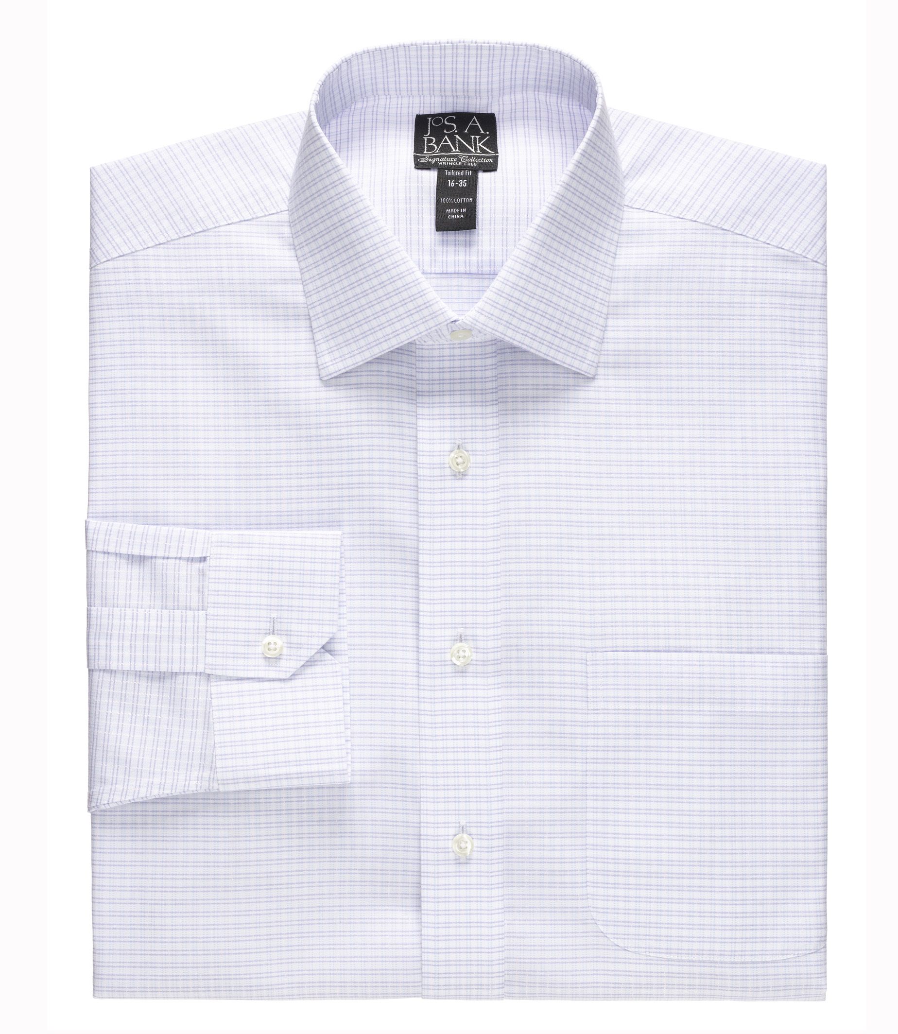 Signature Wrinkle-Free Spread Collar Barrel Cuff Check Tailored Fit Dress Shirt