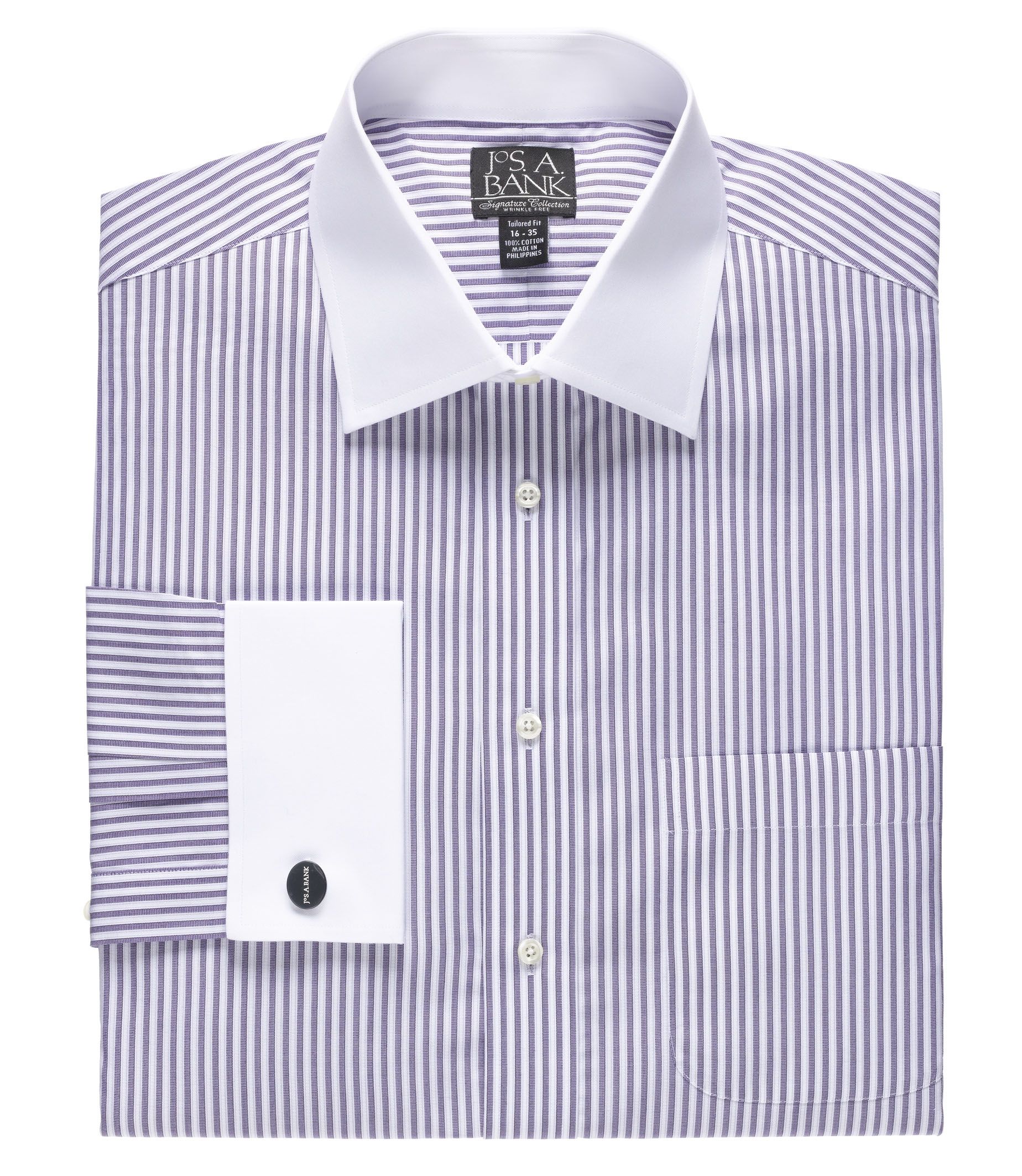Signature Tailored Fit Spread Collar, French Cuff Dress Shirt Skinu