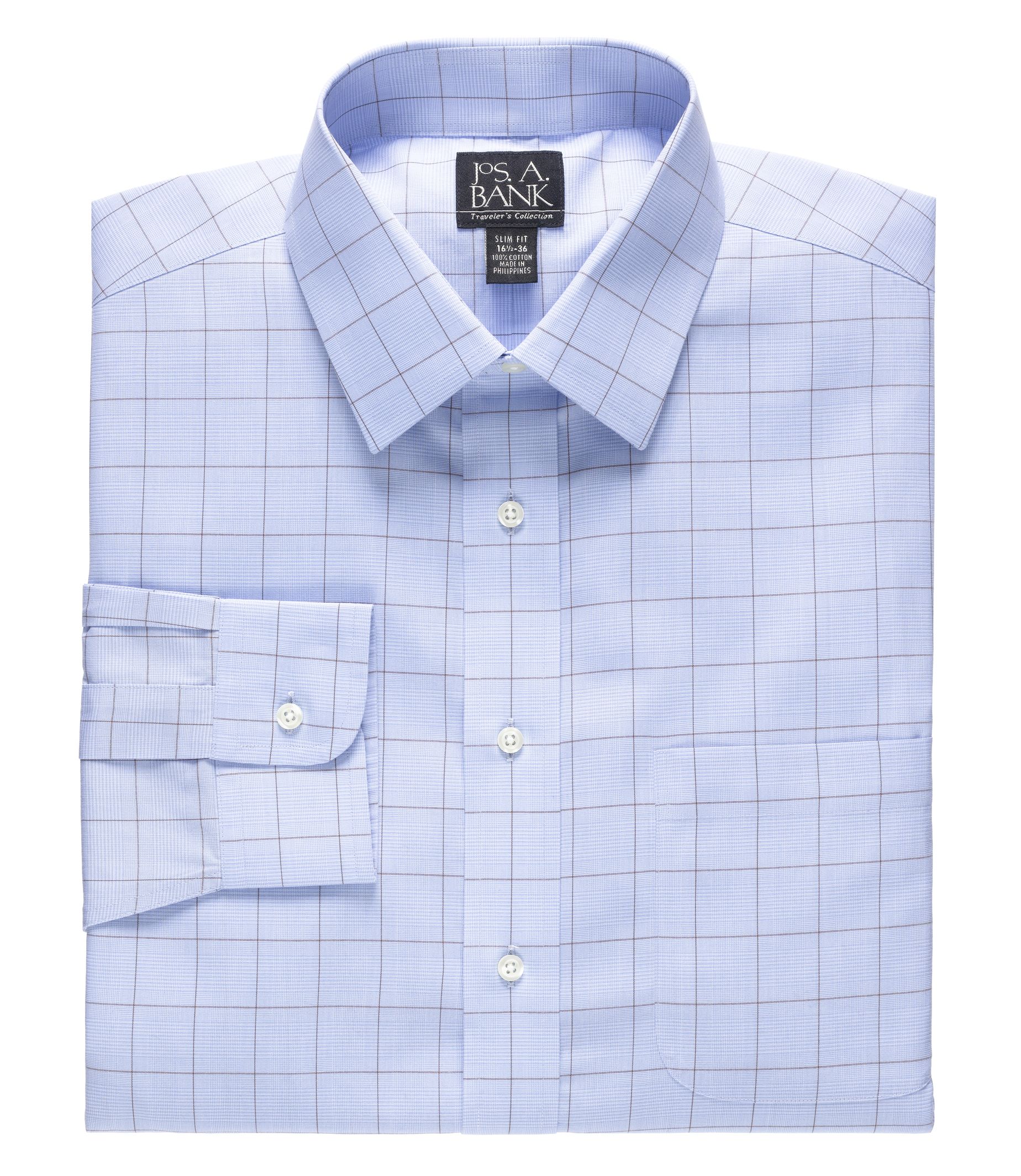 Traveler Spread Collar Slim Fit Patterned Dress Shirt