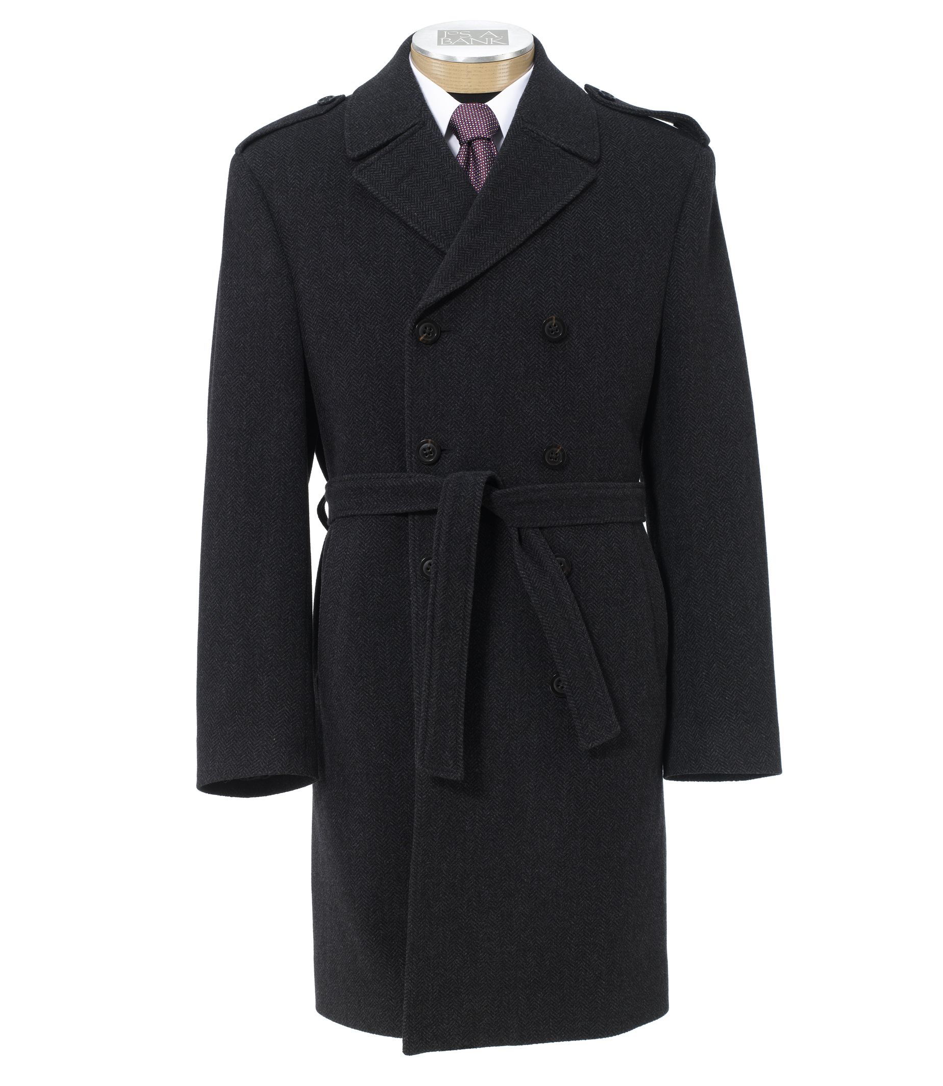 Traveler Tailored Fit Double Breasted Wool Herringbone Topcoat Extended