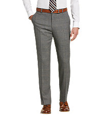 1905 Collection Tailored Fit Flat Front Windowpane Plaid Dress Pants