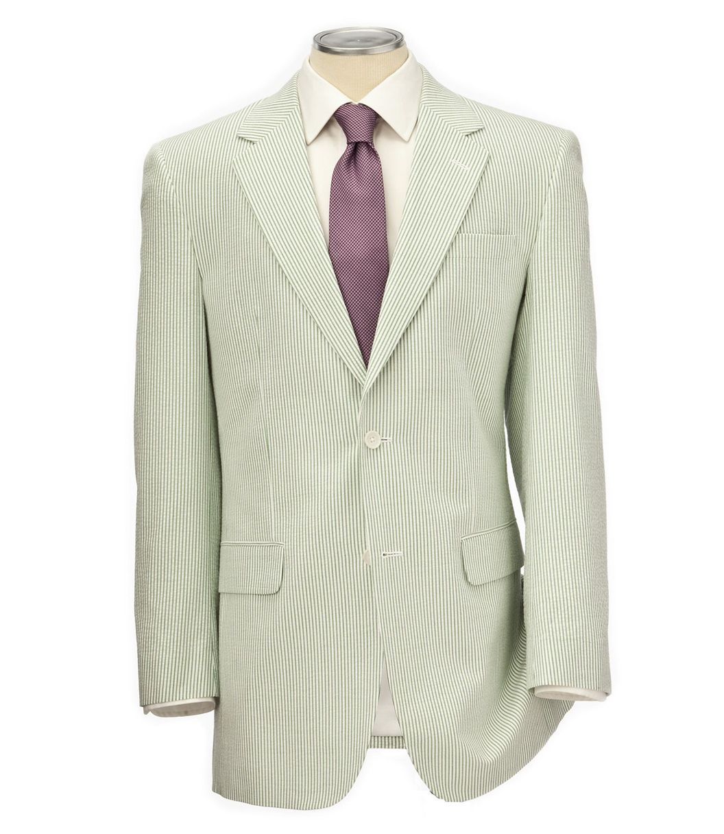 Stays Cool 2-Button Seersucker Suit with Plain Front Trousers