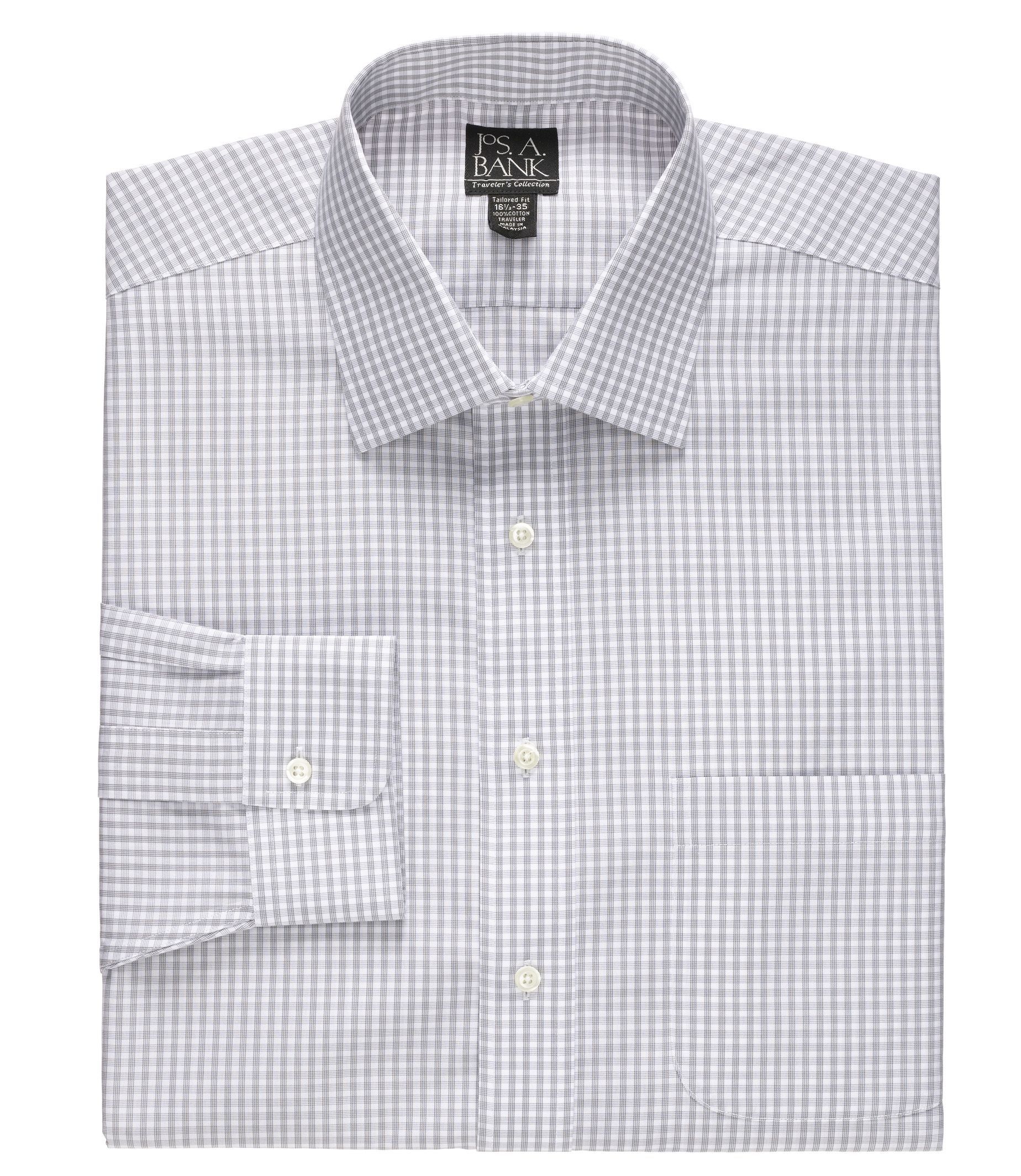 Traveler Spread Collar Poplin Check Dress Shirt Myify