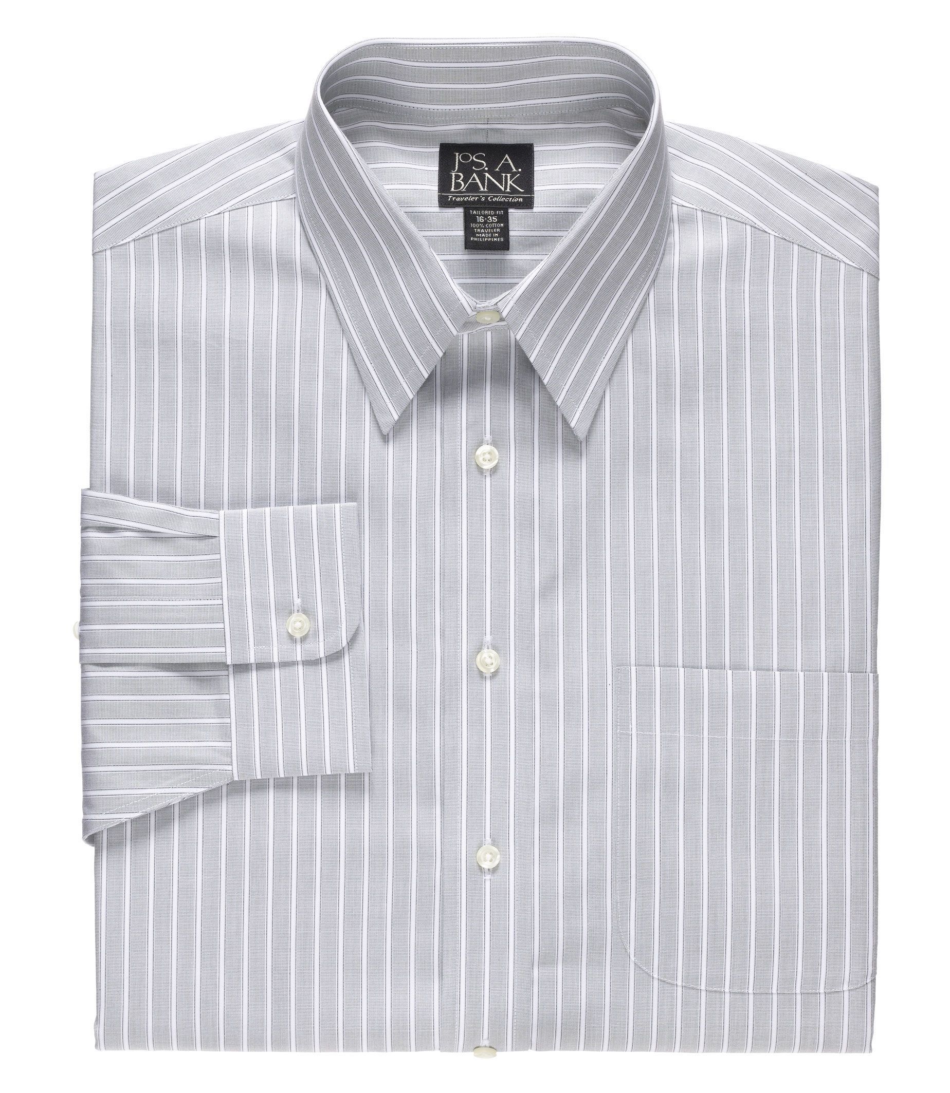 Traveler Tailored Fit Point Collar Wide Stripe Dress Shirt Yoba