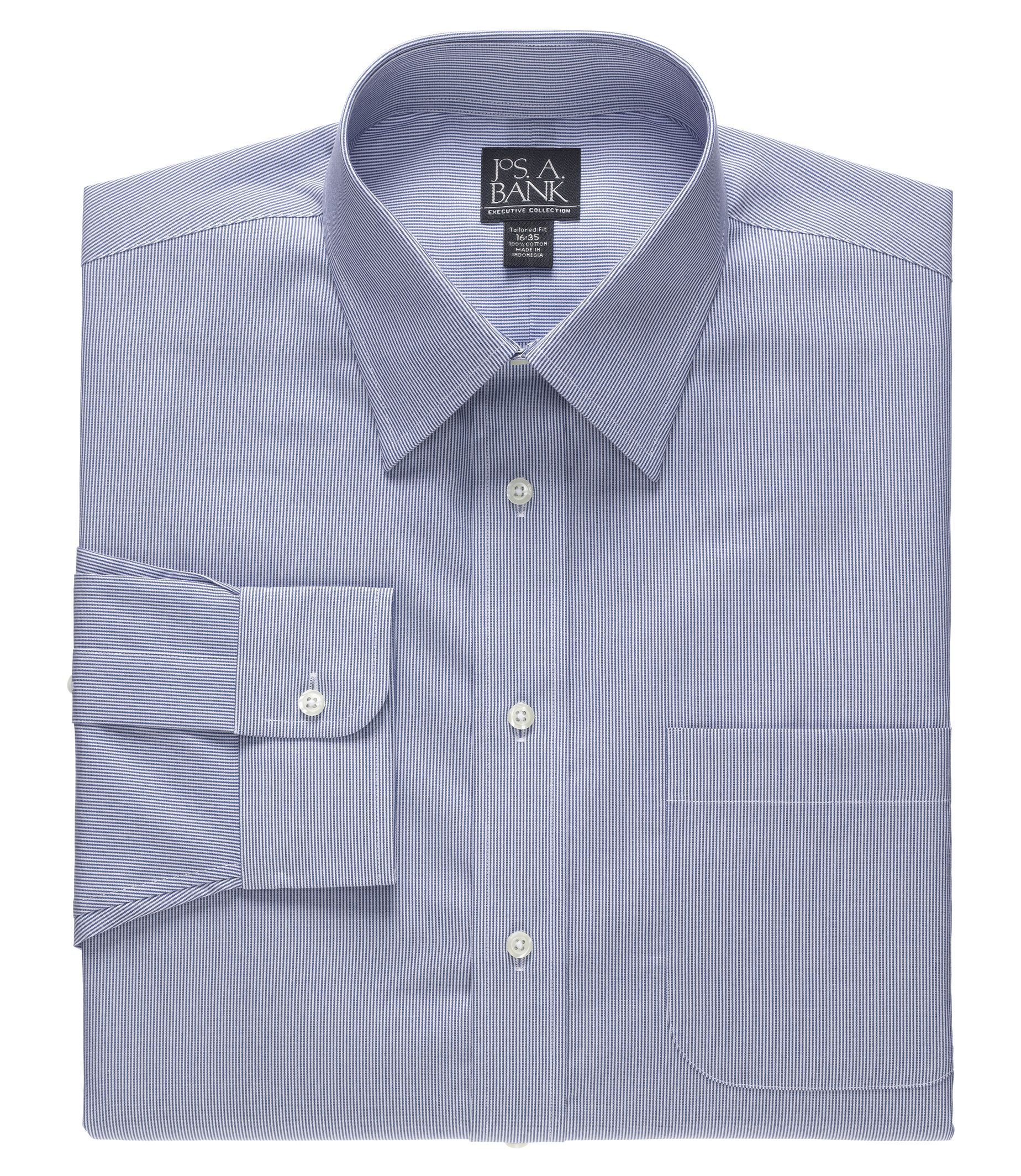 Executive Tailored Fit Spread Collar Thin Stripe Dress Shirt