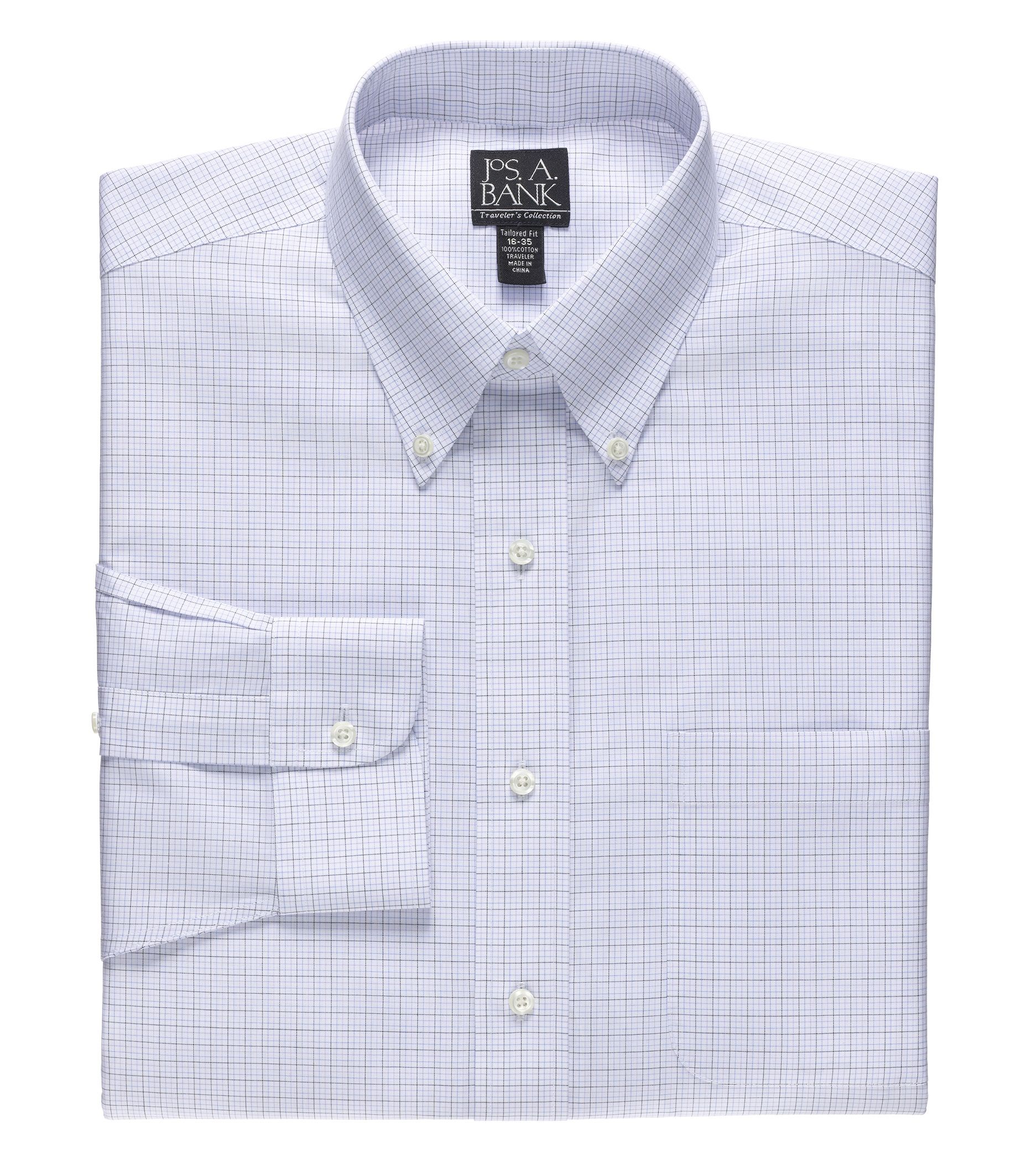 Traveler Tailored Fit Buttondown Collar Grid Dress Shirt Yoba