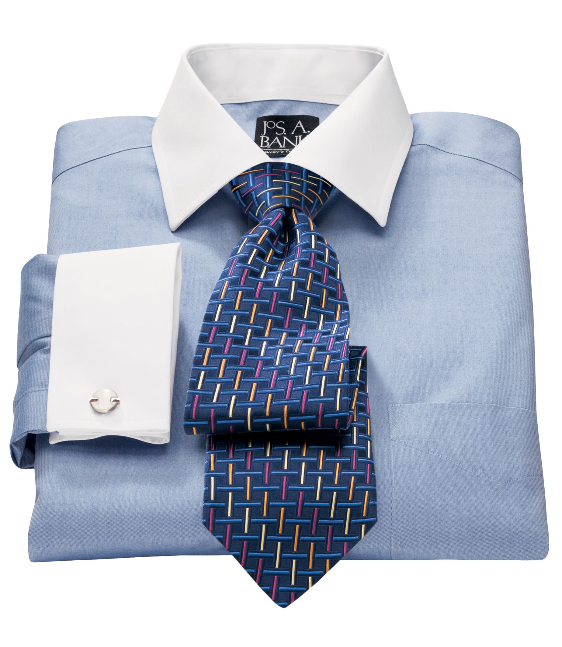 Traveler Pinpoint Solid Spread Collar,French Cuff Dress Shirt