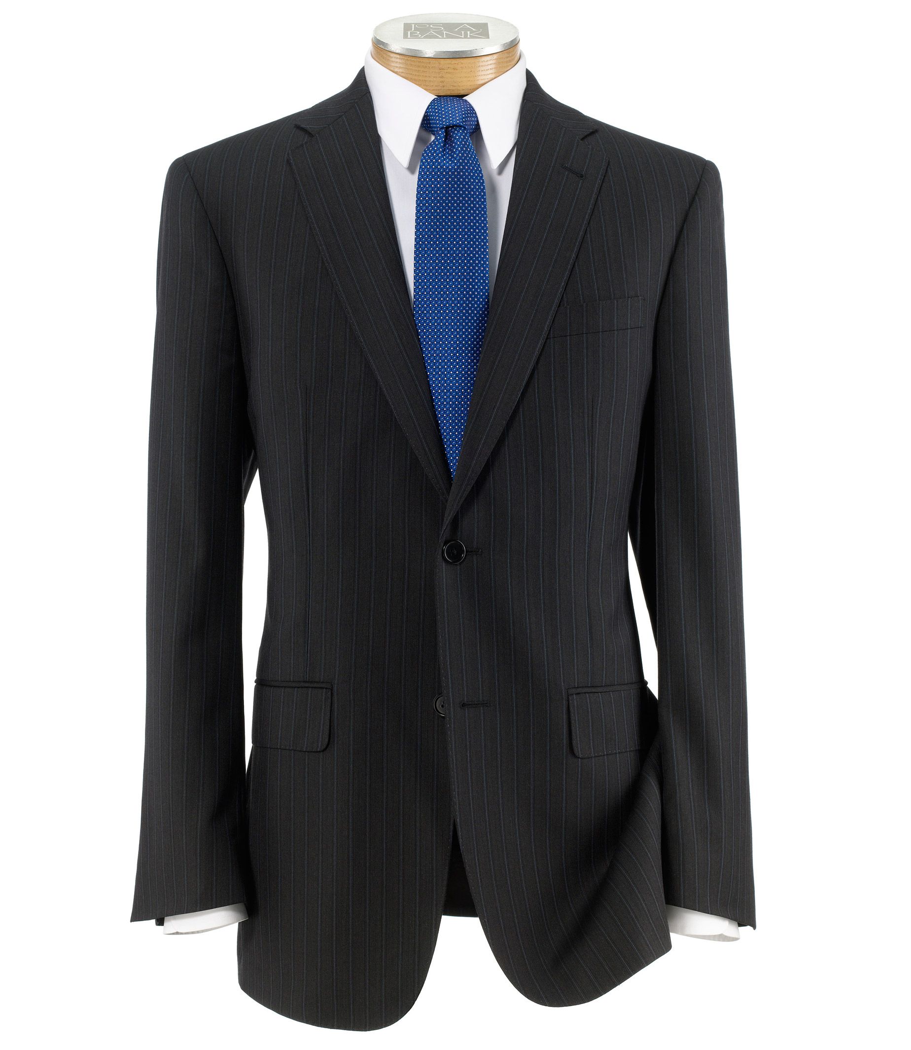 Signature Gold 2-Button Wool Pleated Front Suit- Charcoal Herringbone Blue
