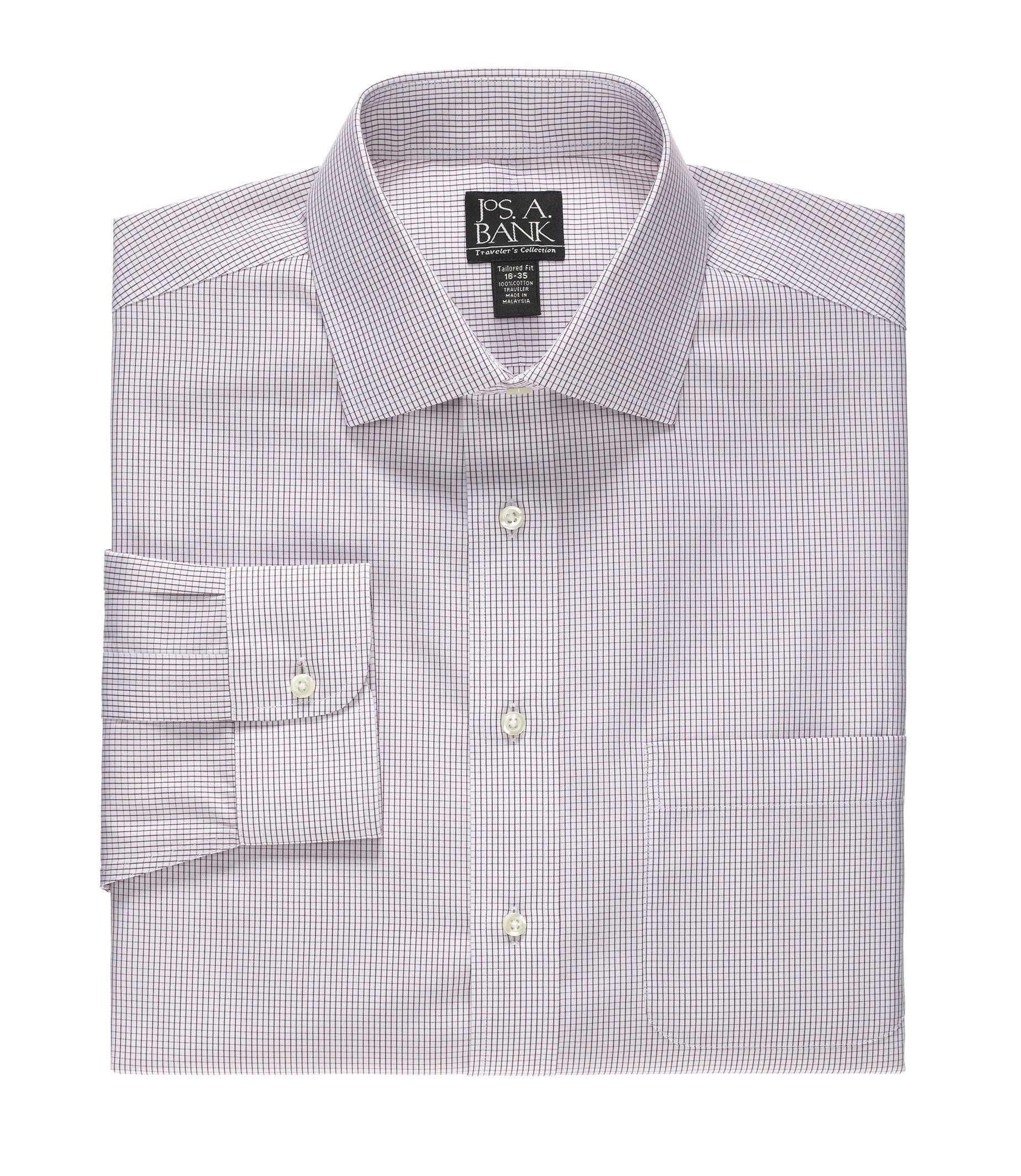 Traveler Tailored Fit Spread Collar Check Dress Shirt