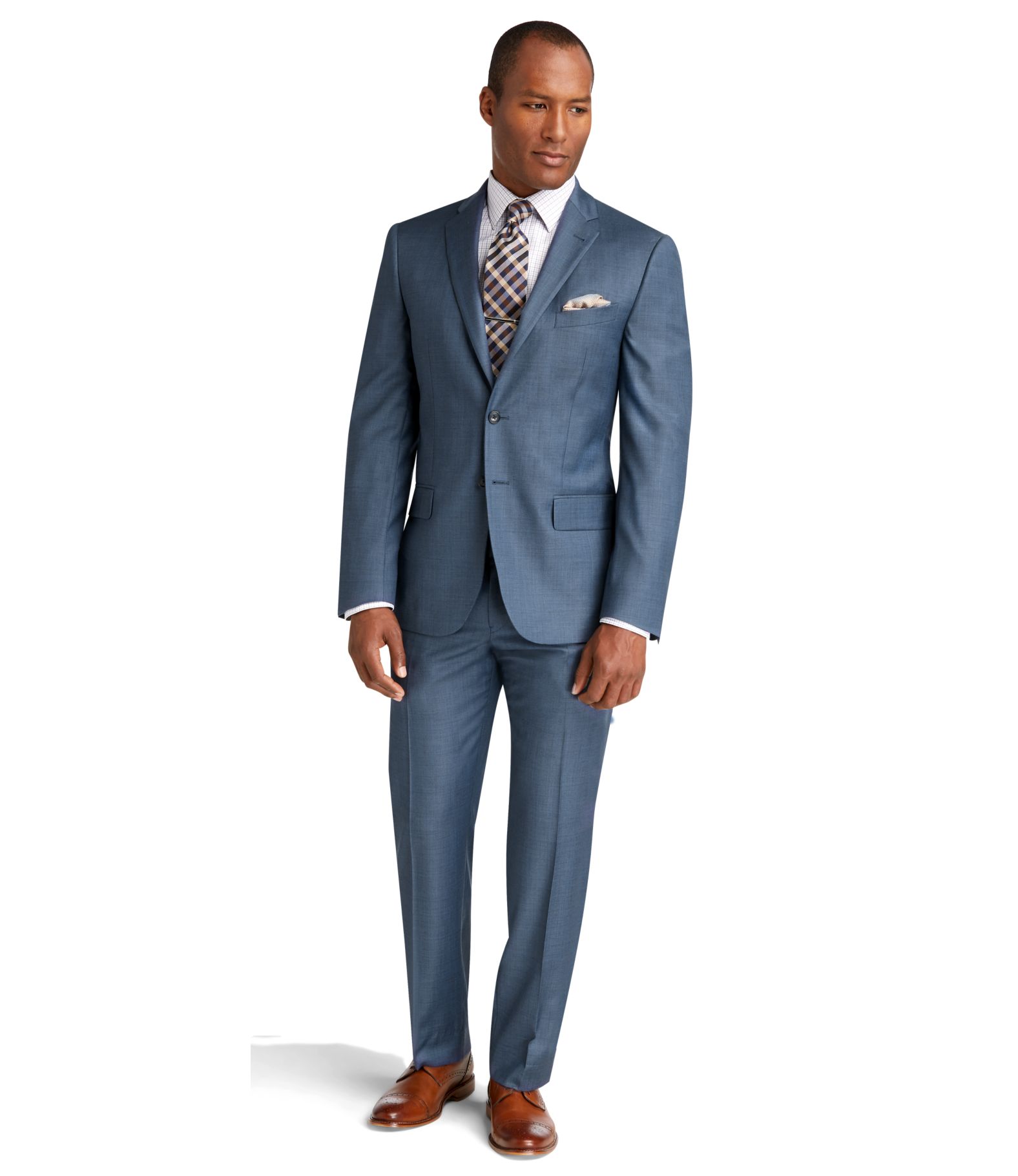 Reserve 2 Button Plain Front Slim Fit Postman Blue Sharkskin Suit