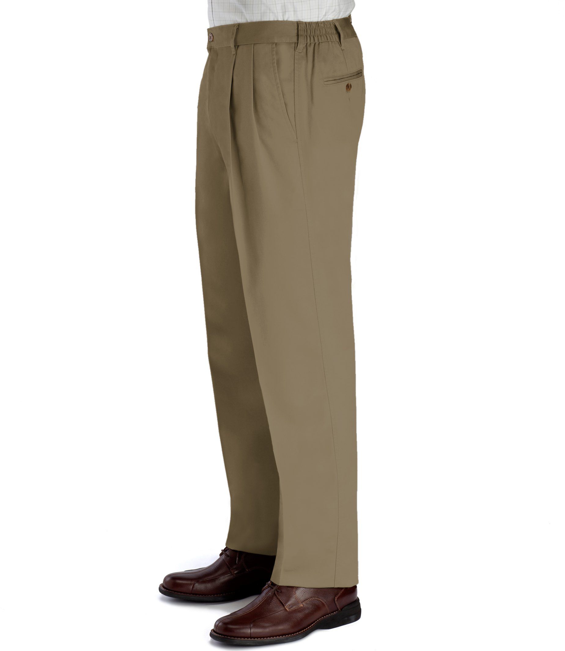 Wrinkle-Resistant Cotton Twill with Side Elastic Pleated Pant