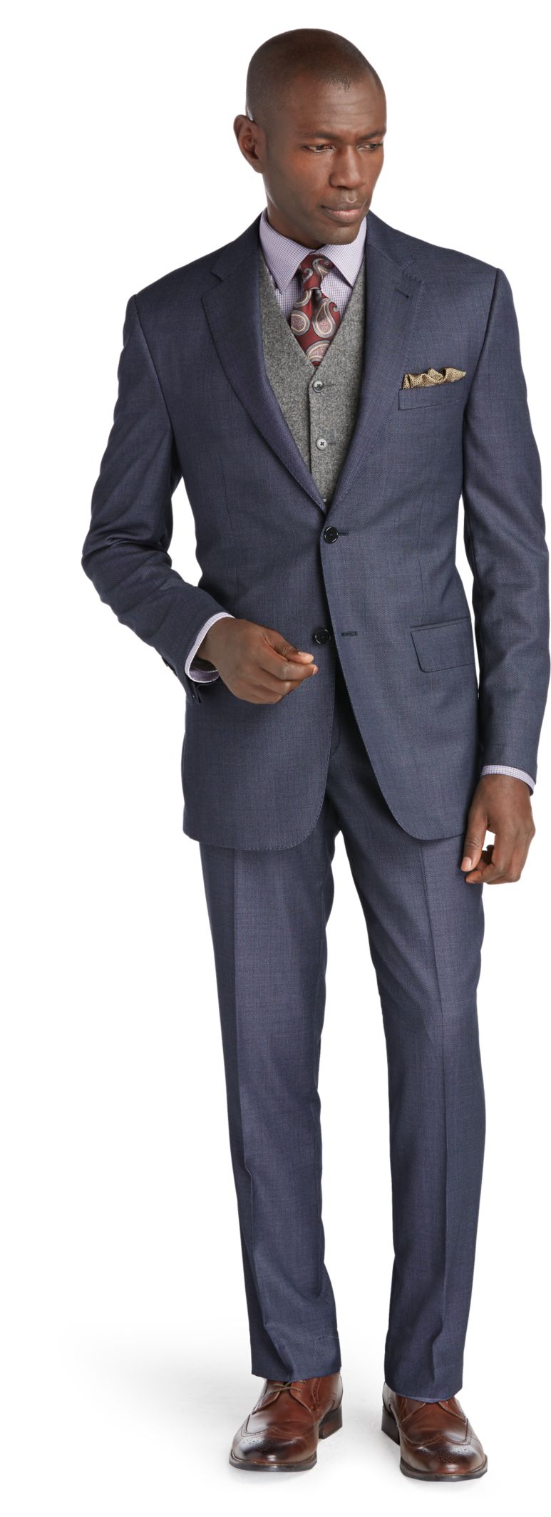 Signature Gold Blue Birdseye Suit with Plain Front Trousers