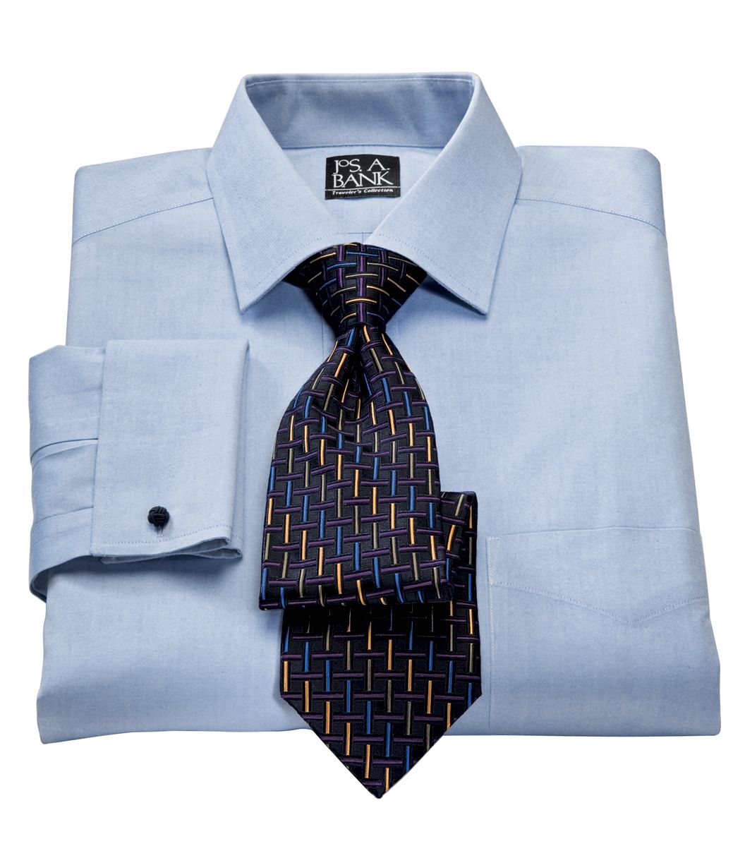 Traveler Pinpoint Solid Spread Collar,french Cuff Dress Shirt Big Or