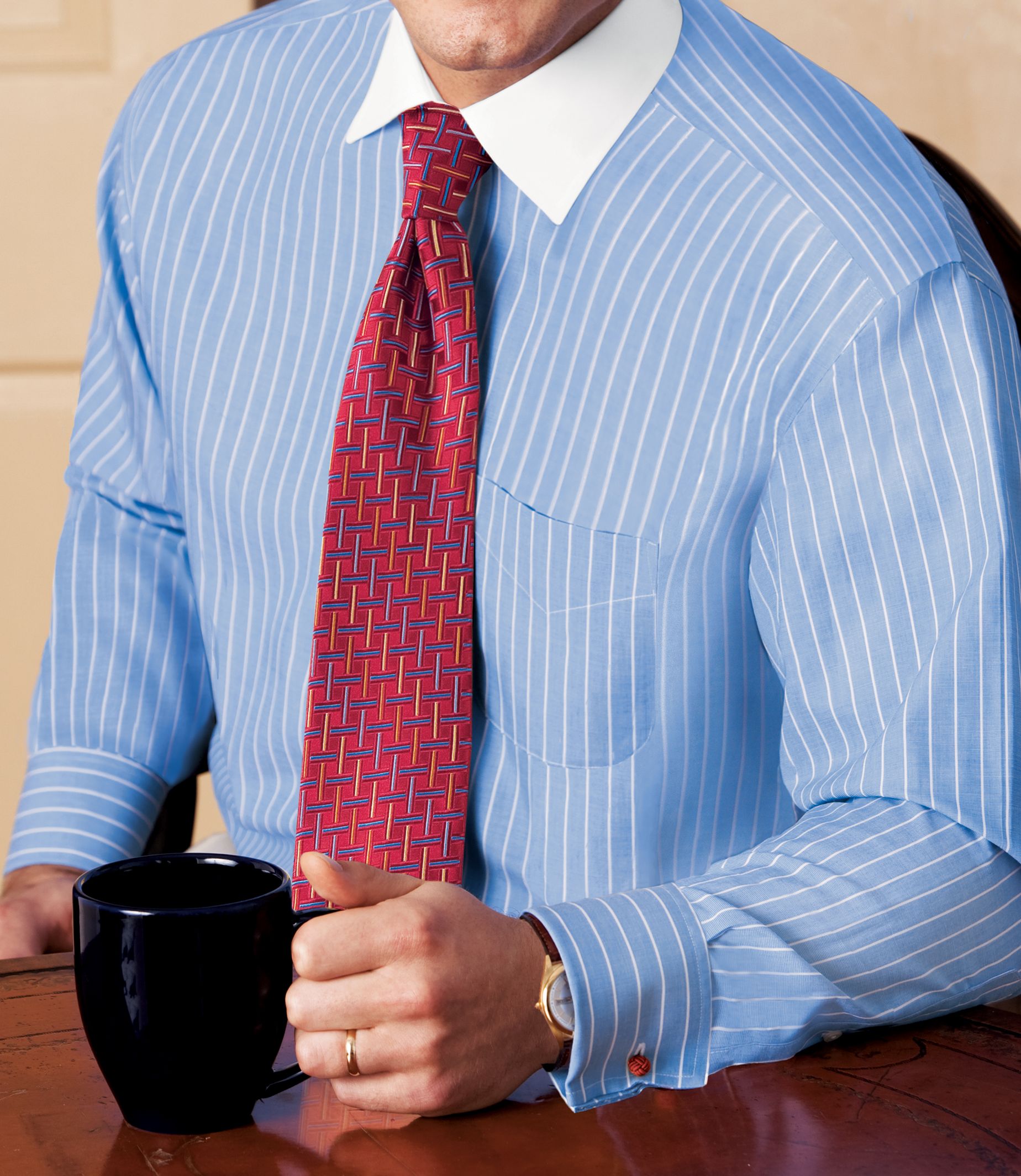 Traveler Broadcloth Stripe Spread Collar,French Cuff Dress Shirt- 2 for $129.99