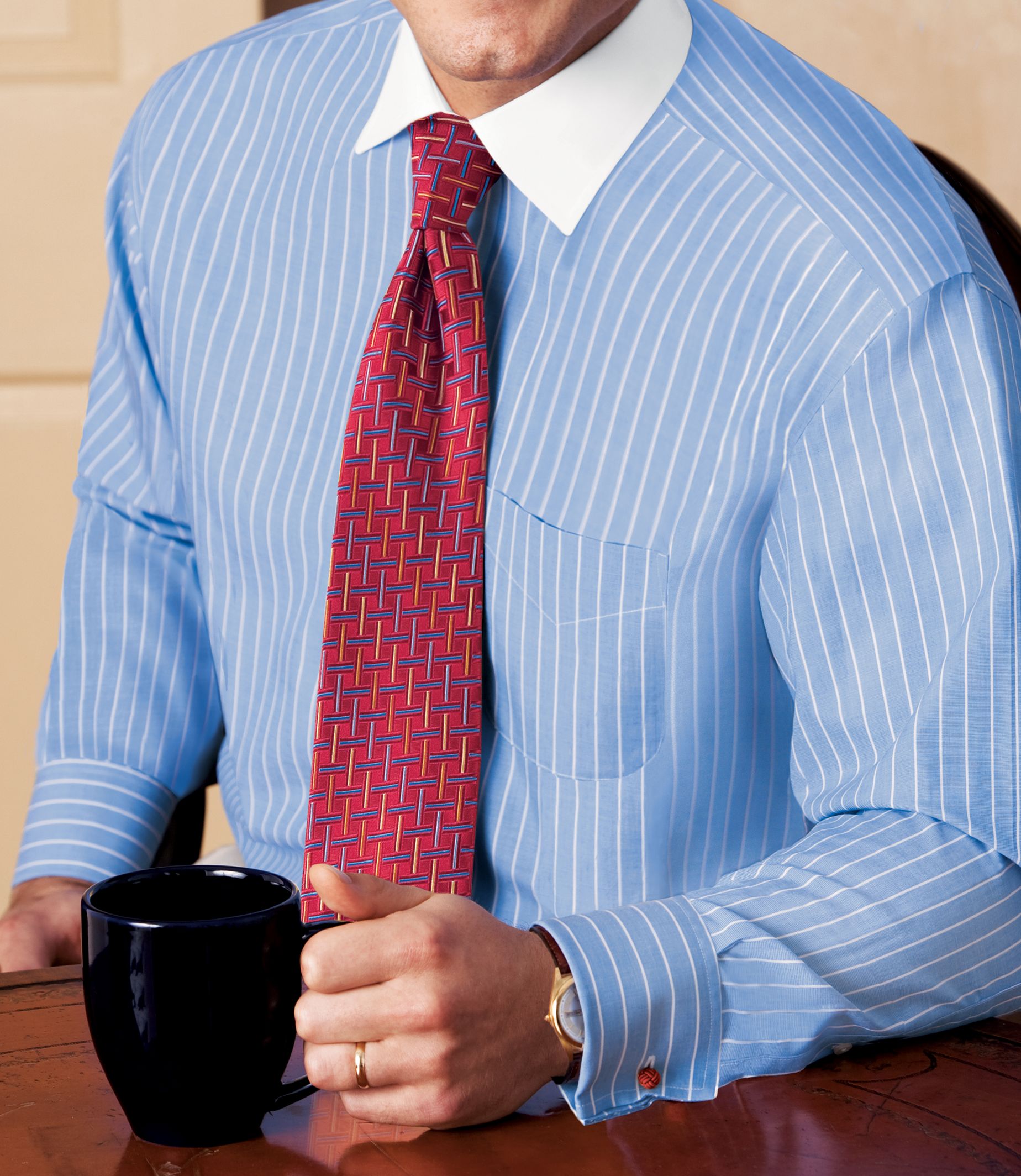 Traveler Broadcloth Stripe Spread Collar, French Cuff Dress Shirt Big or Tall