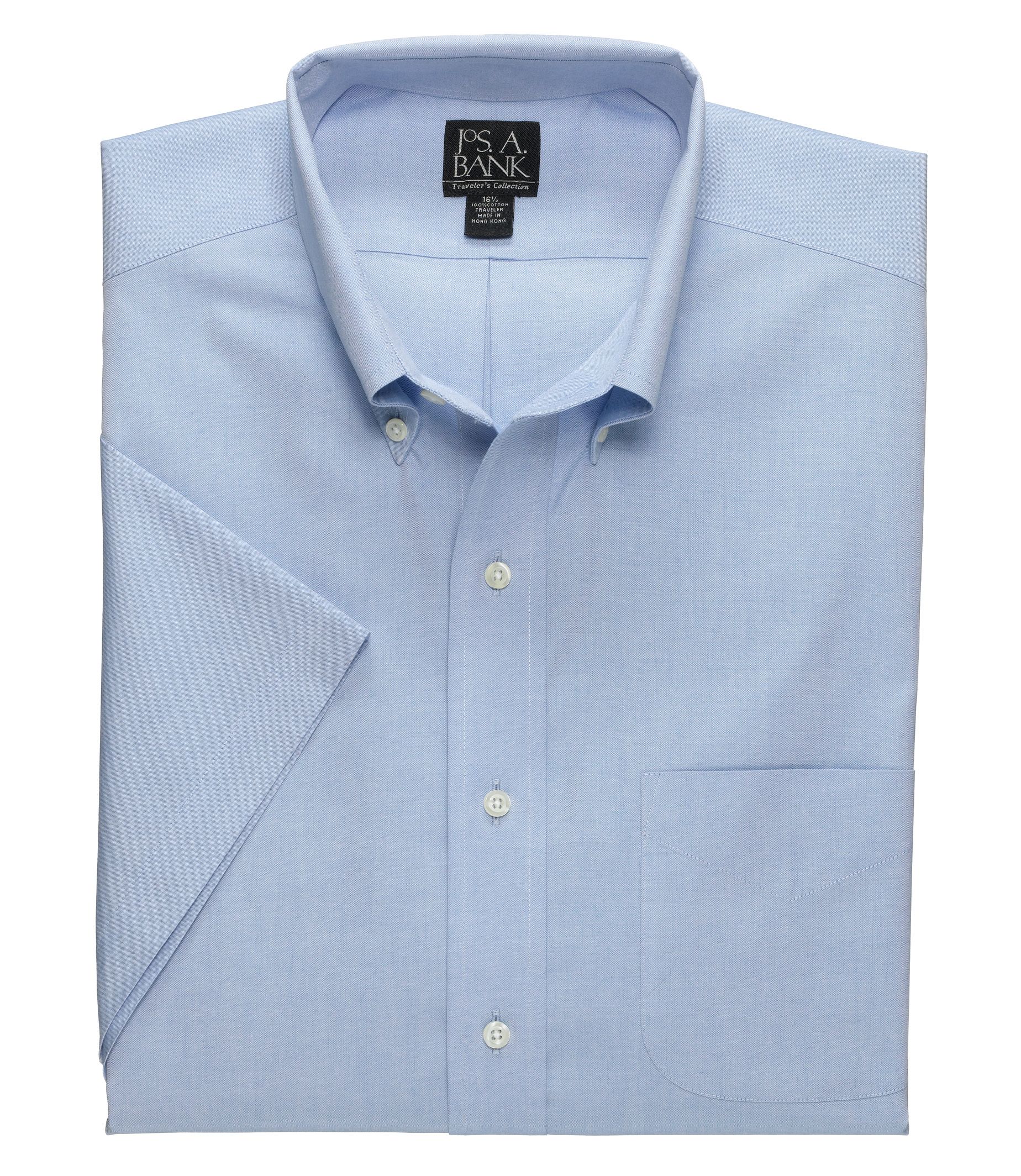 Traveler Pinpoint Short Sleeve Solid Buttondown Collar Dress Shirt