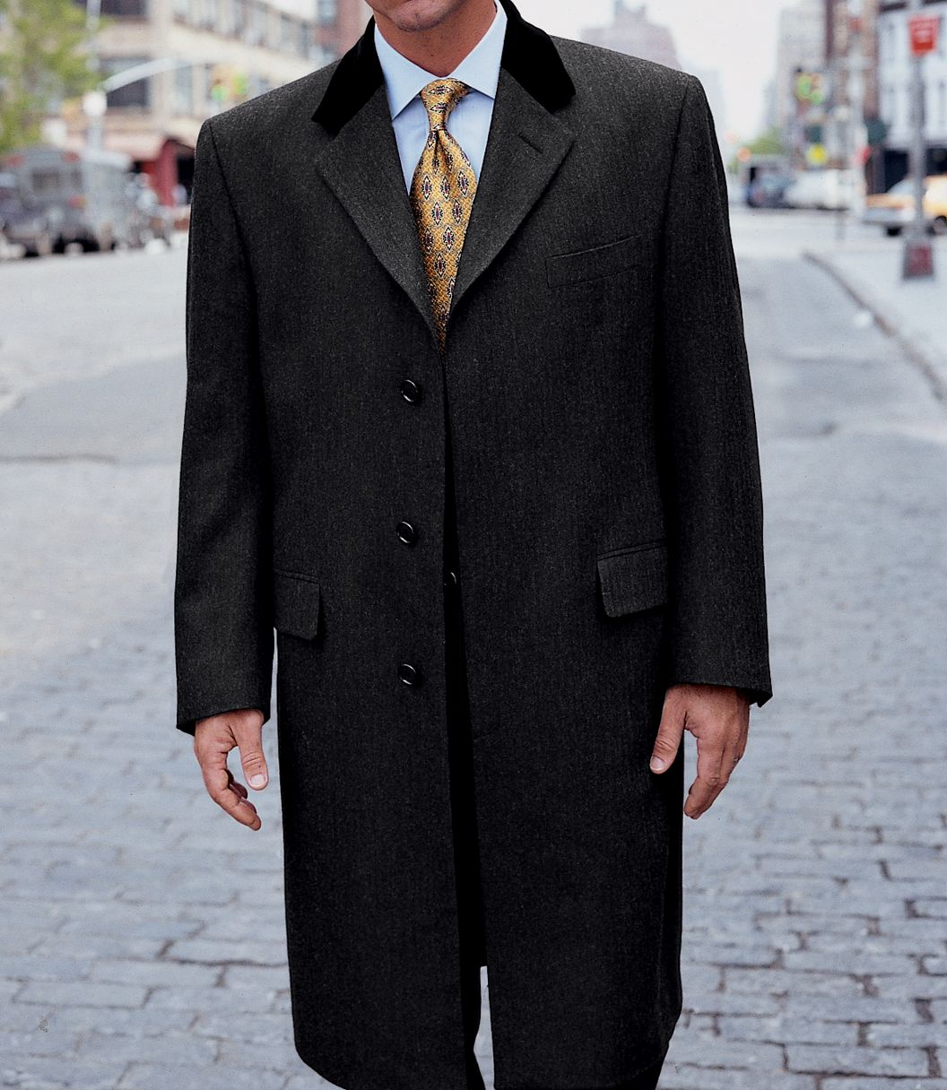 Wool Herringbone Topcoat With Velvet Collar
