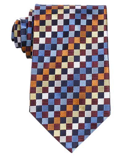 Brown/Blue Checkers Print Tie