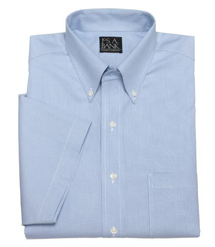 Blue Houndstooth Traveler Short-Sleeve Dress Shirt