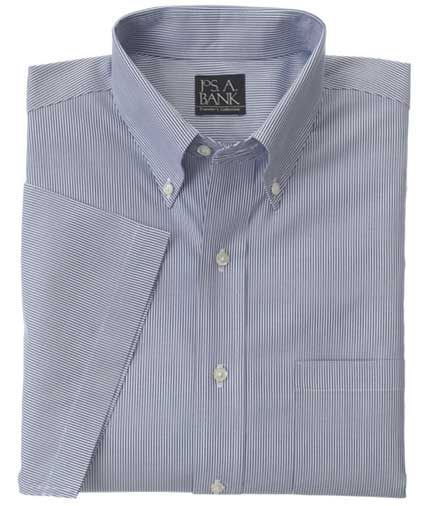 Navy Fine-Line Traveler Short-Sleeve Dress Shirt