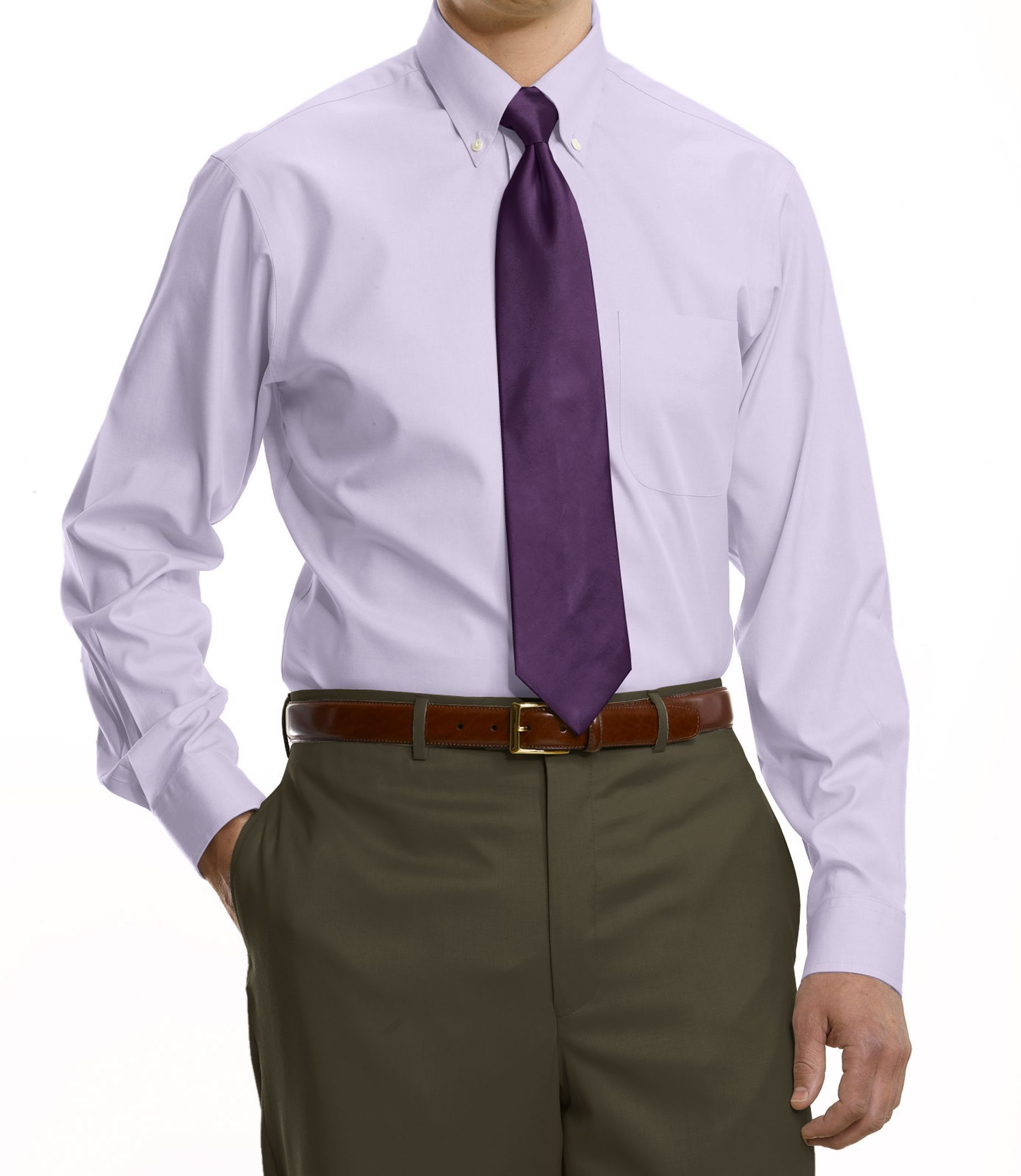 Traveler Tailored Fit Pinpoint Solid Buttondown Collar Dress Shirt