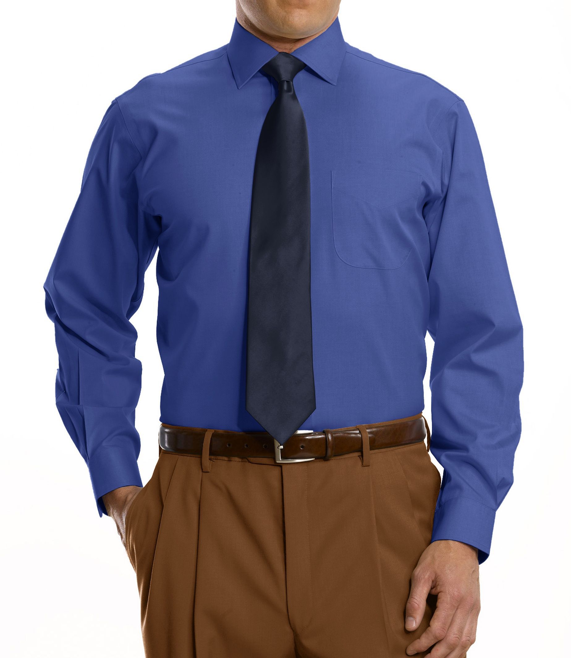 Traveler Tailored Fit Pinpoint Solid Spread Collar Dress Shirt