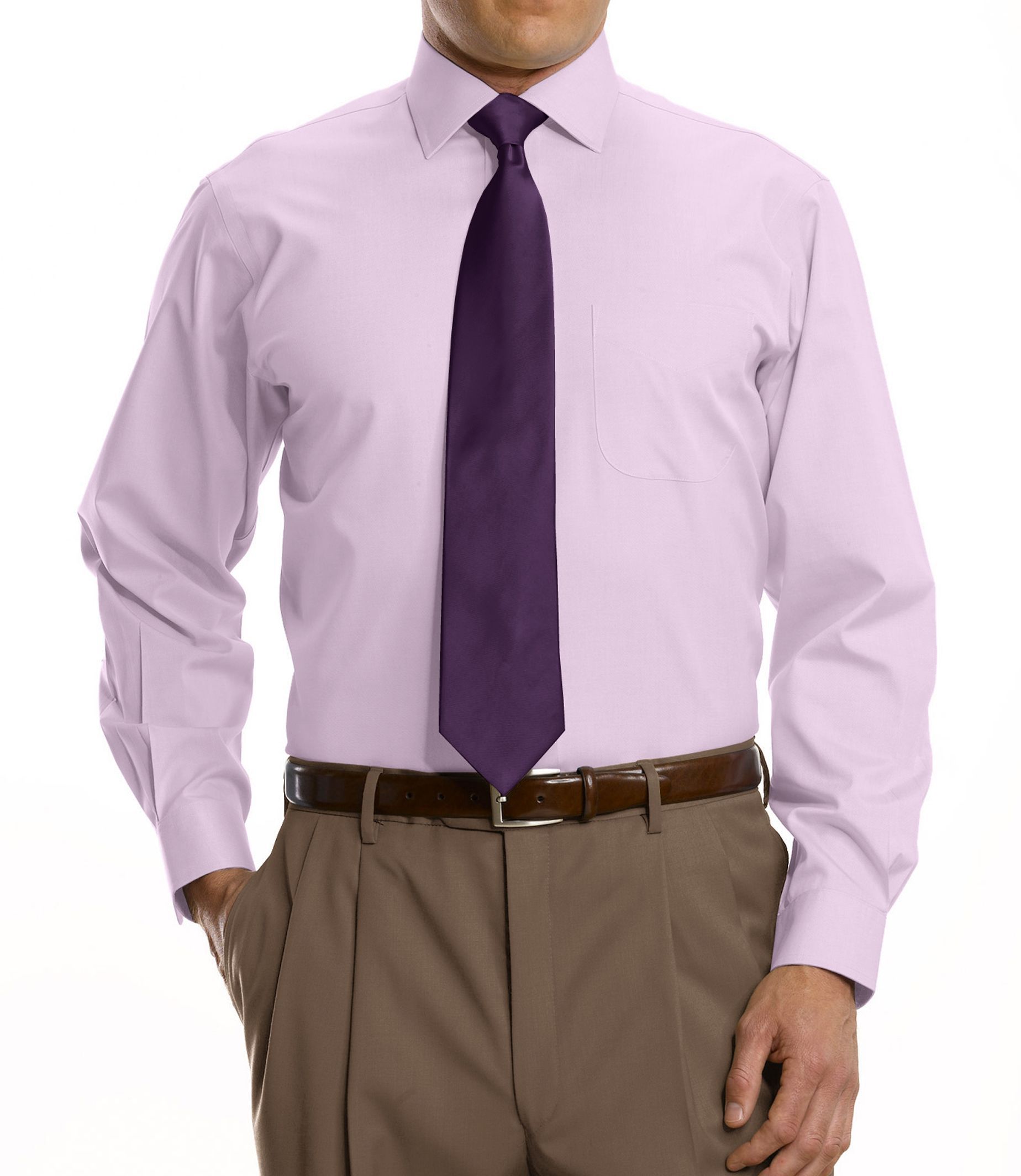 Traveler Tailored Fit Pinpoint Solid Spread Collar Dress Shirt