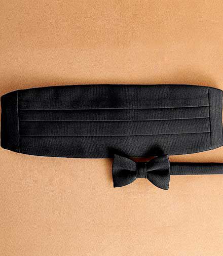 Pre-tied Black Grosgrain Bow Tie and Cummerbund Set
