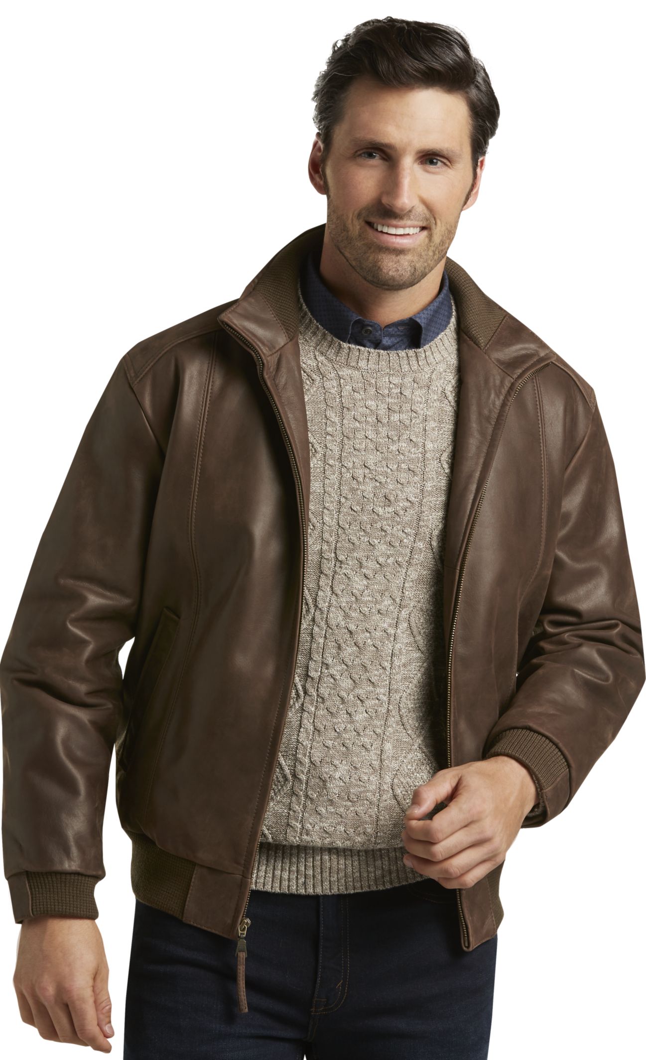 VIP Voyager Traditional Fit Leather Bomber Jacket - | Jos A Bank