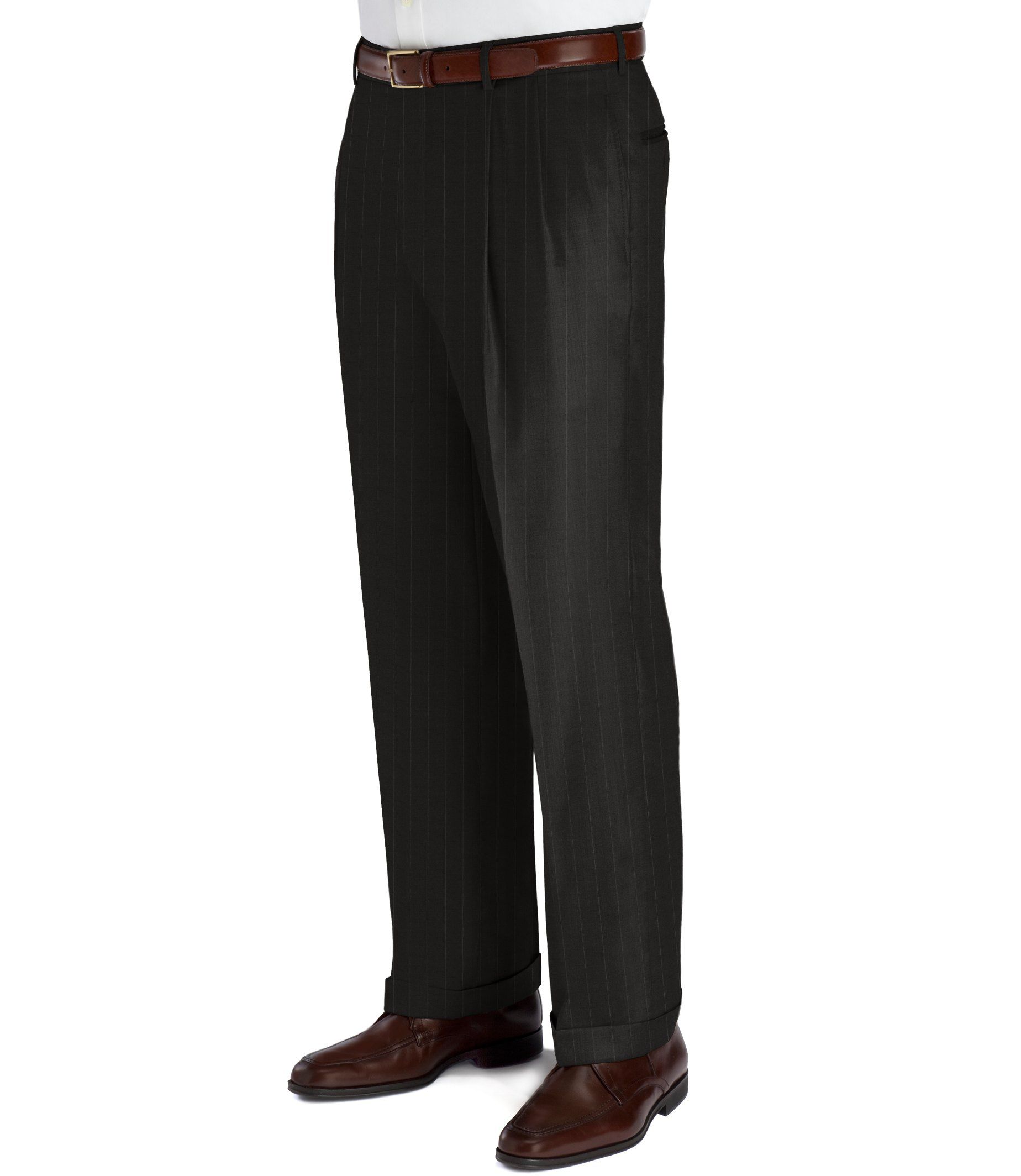 Business Express Pleated Front Trousers- Navy Stripe
