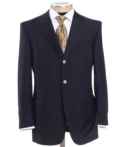Signature Gold 3-Button Wool Navy Blazer