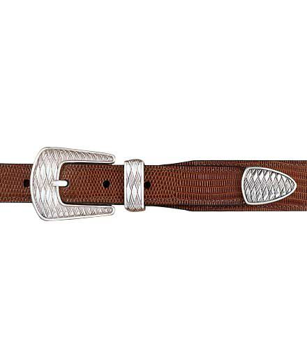 Three-Piece Lizard Embossed Diamond Buckle Belt