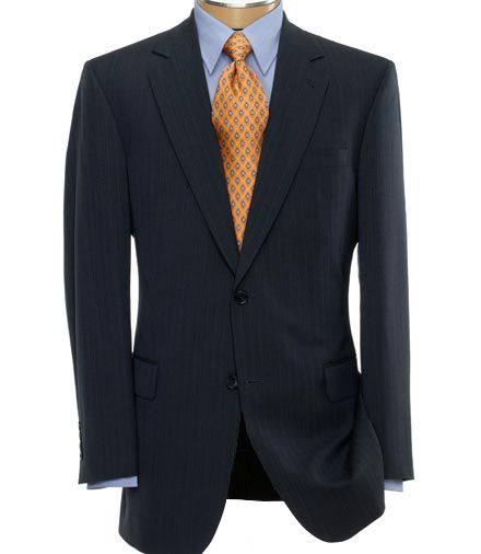 NEW! Signature 2-Button Patterned Wool Suit-Navy Fineline Stripe