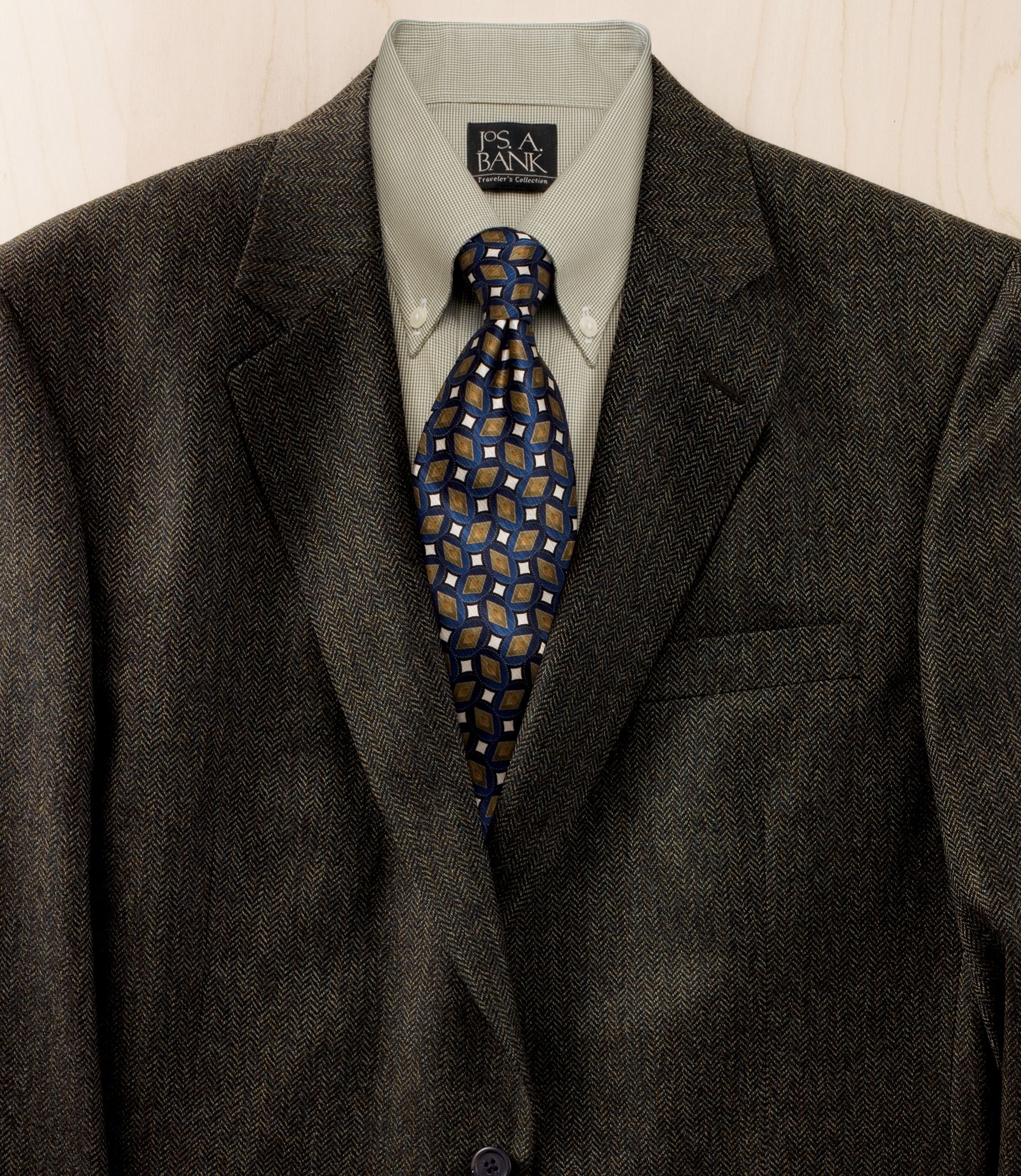 Executive 2-Button Wool Olive Herringbone Sportcoat