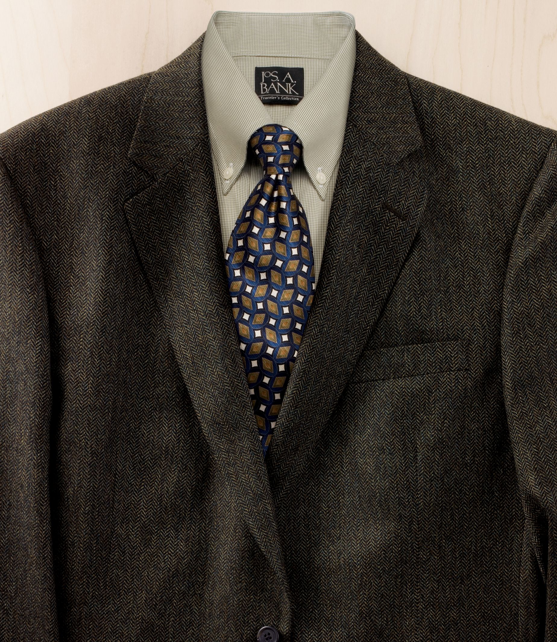 Executive 3-Button Wool Olive Herringbone Sportcoat
