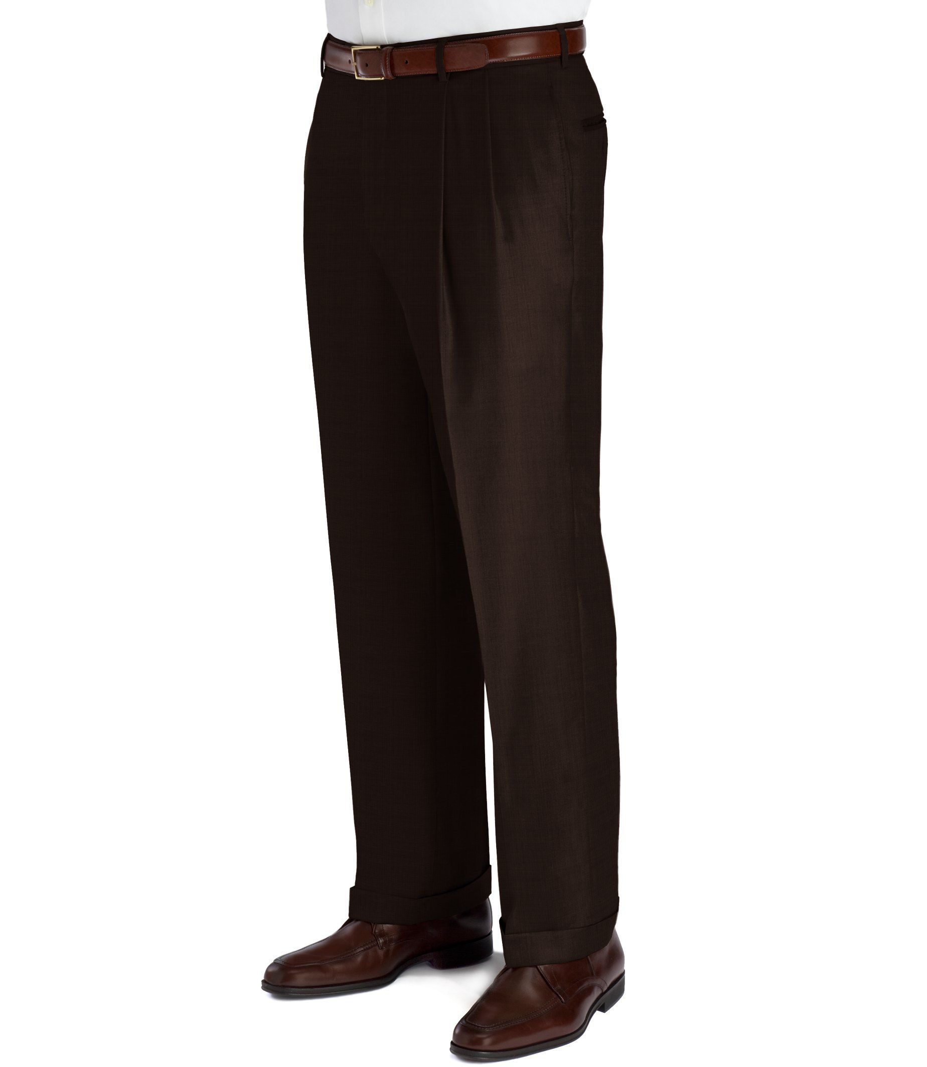 Traveler Pleated Front Trousers- Brown Microcheck