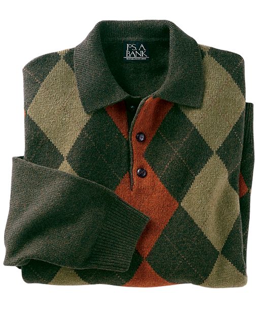 Lambswool Tweed Argyle Polo Sweater- 3 for $99
