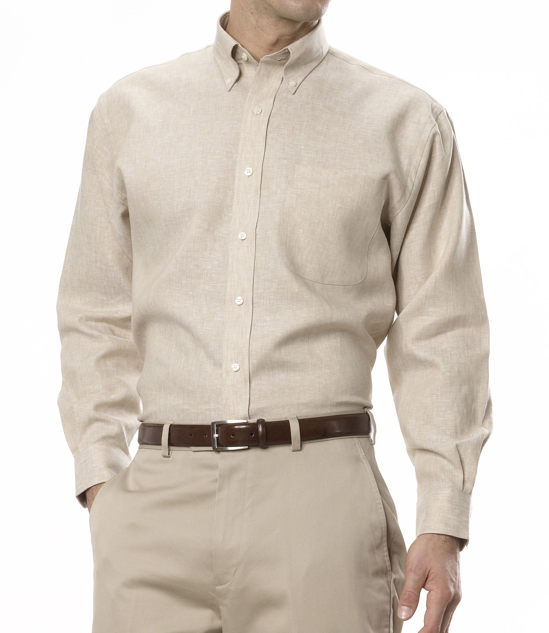 All Linen, Less Wrinkles Solid Color Long Sleeve Sportshirt Twilia