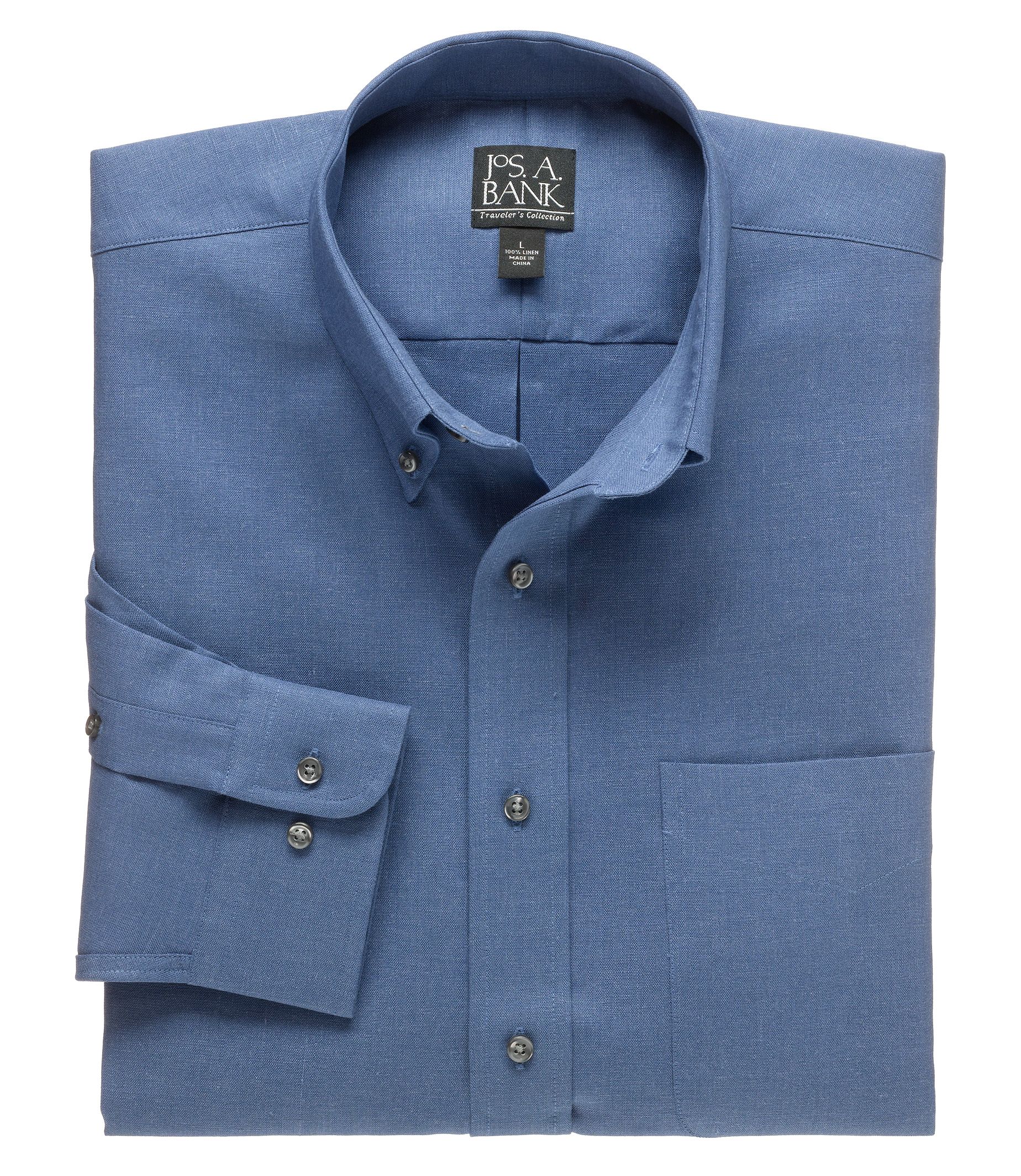 Wrinkle Resistant Long Sleeve Linen Solid Sportshirt Big or Tall