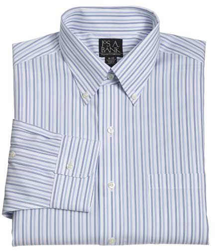 Traveler Wrinkle-Free Buttondown Pinpoint Light Blue Small Stripe Dress Shirt- B
