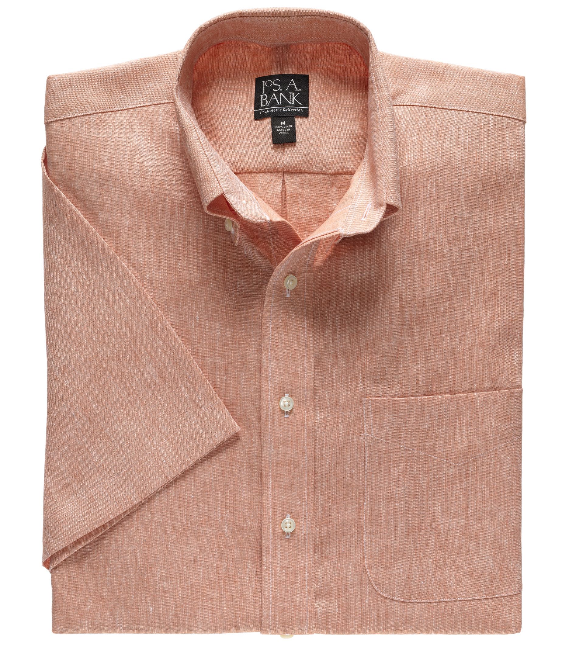 Wrinkle-Resistant Linen Solid Color Short-Sleeve Sportshirt Big & Tall