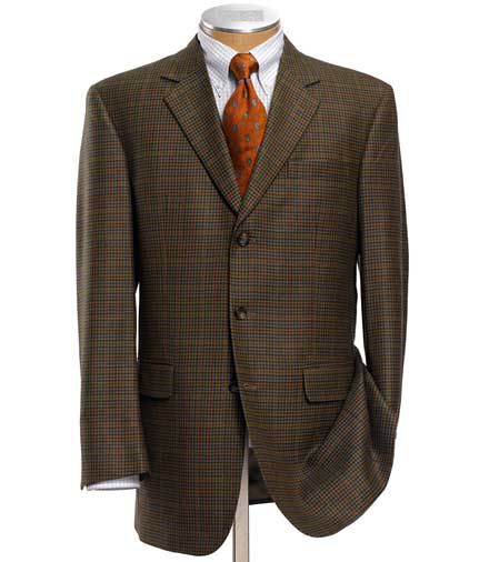 Executive Wool 3-Button Olive Multi Check Sportcoat
