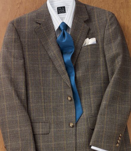 New! Executive Wool 2-Button Taupe/Blue Plaid Sportcoat