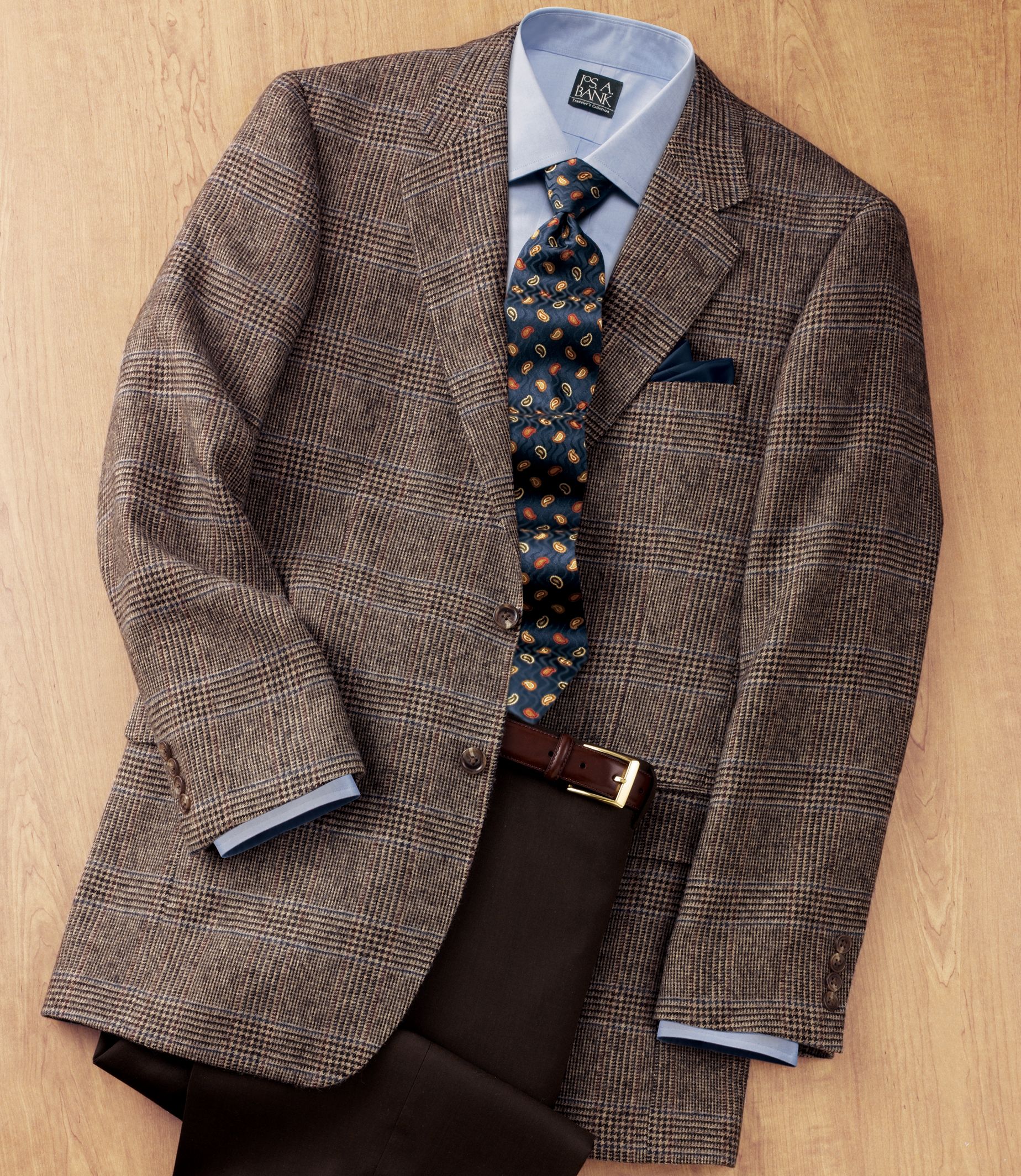 Executive 2-Button Camel Hair Grey with Burgundy Plaid Sportcoat
