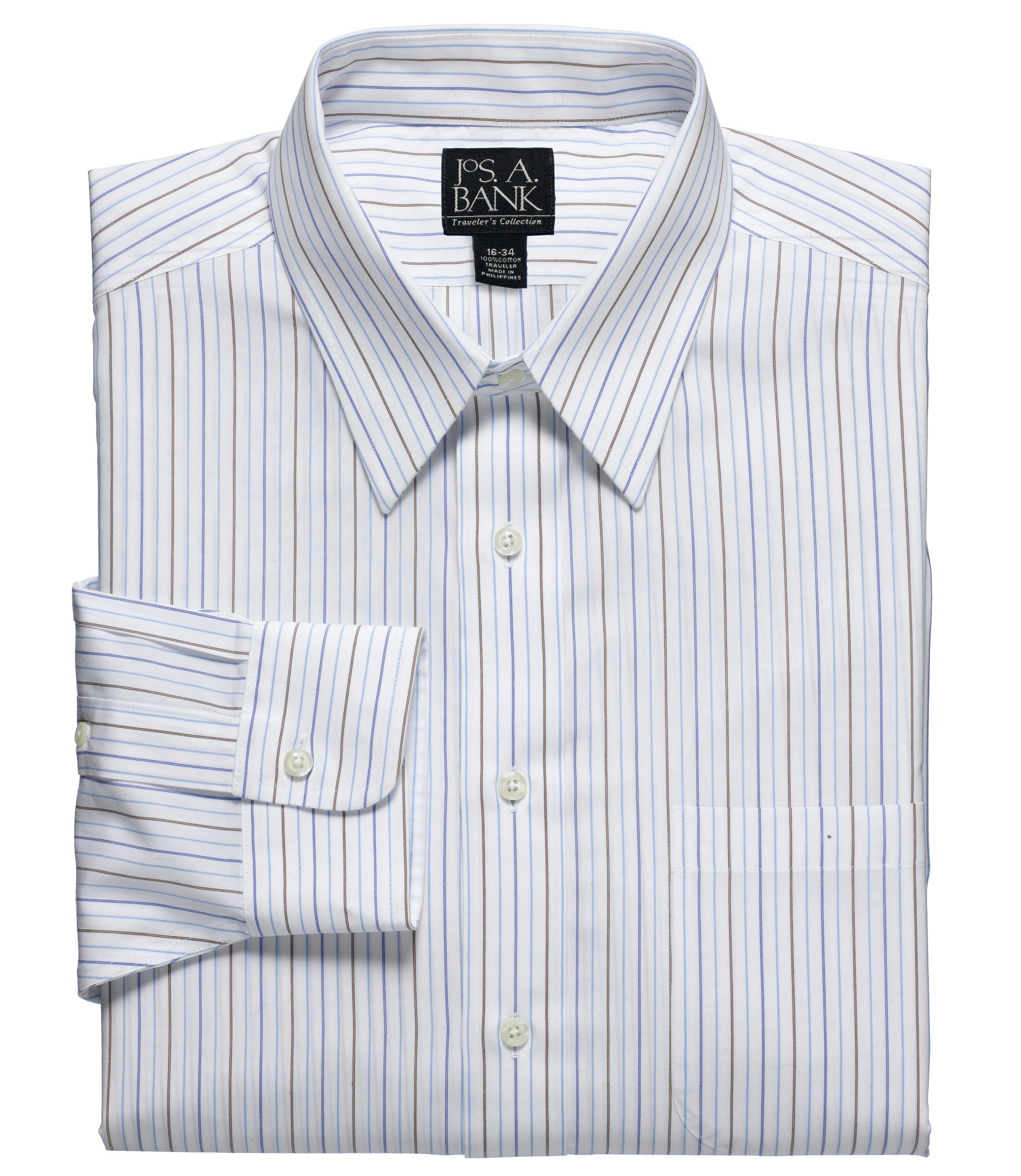 Traveler Point Collar Broadcloth Stripe Dress Shirt- 2 for $99
