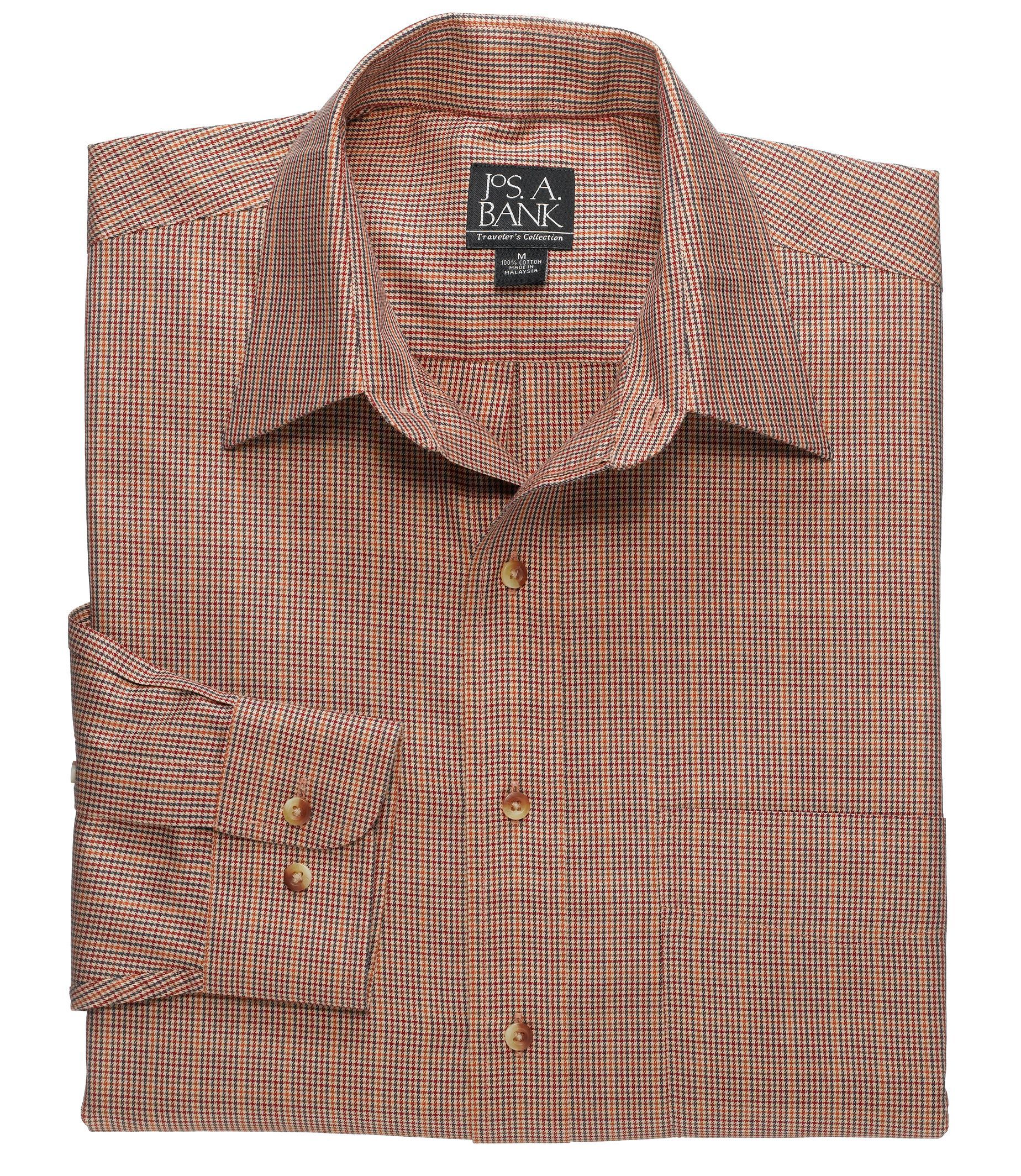 Traveler Long Sleeve Patterned Cotton Point Collar Sportshirt
