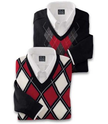 JoS. A. Bank Signature Merino Wool Argyle V-neck S...