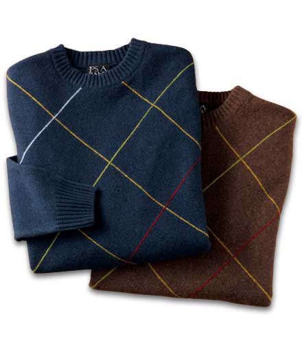 Lambswool-Blend Diamond Crewneck Sweater- 3 for $99
