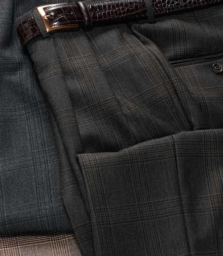 Executive Wool Pleated Front Plaid Milled Trousers
